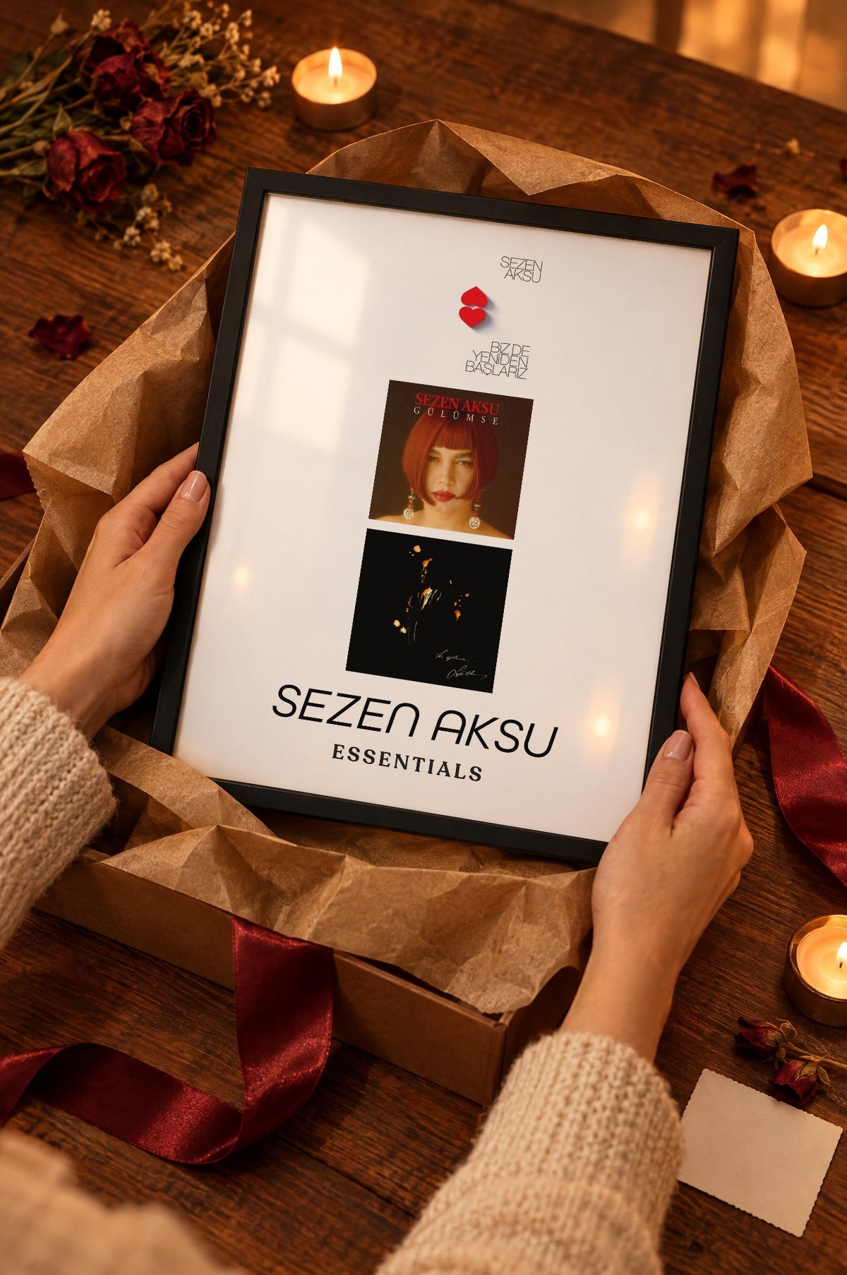 Beyaz Sanatçı Albümleri Tablosu – hediye, Siyah çerçeve