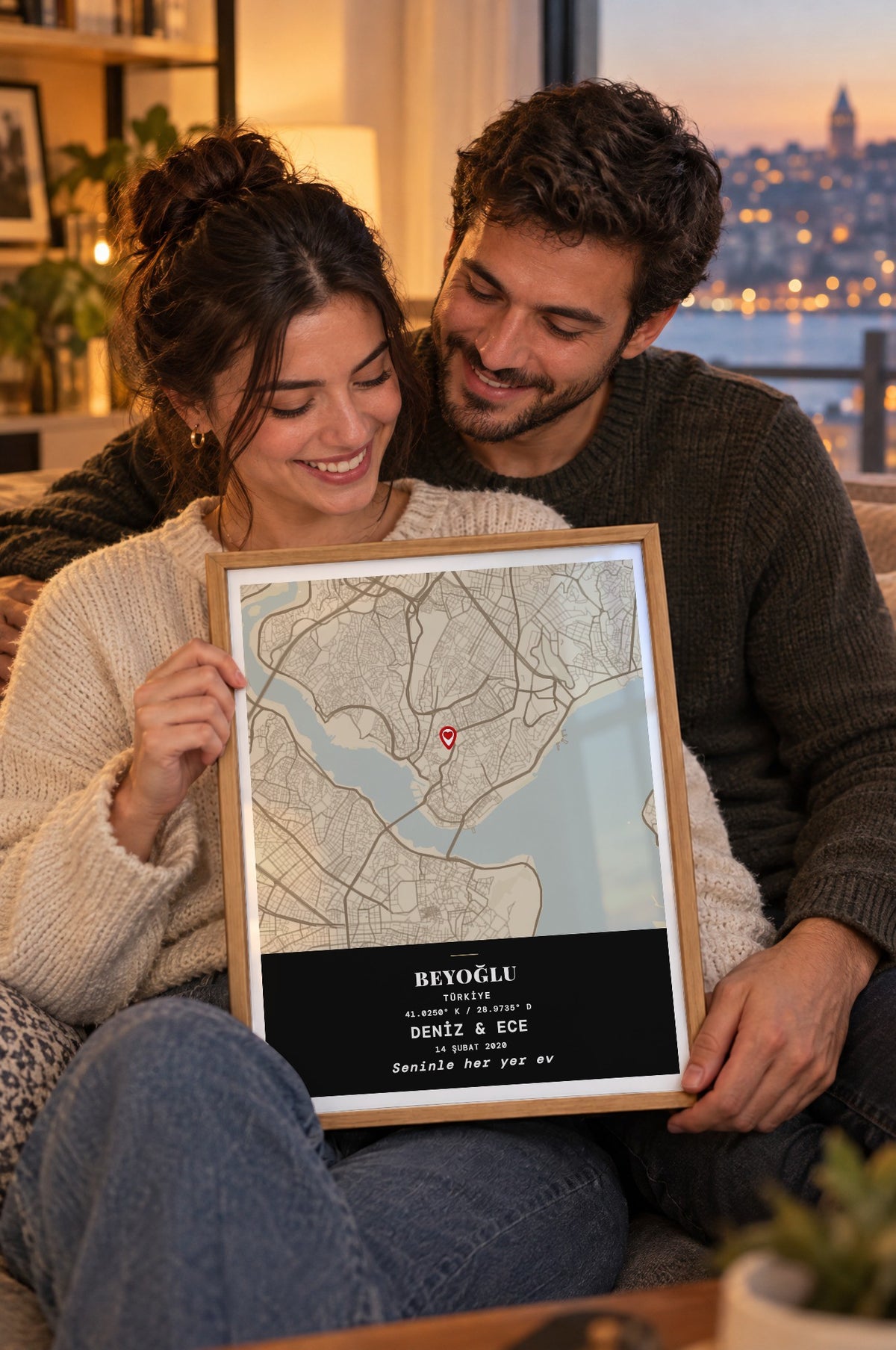 Klasik Vintage Anı Haritası Tablosu – yaşam, Ahşap çerçeve