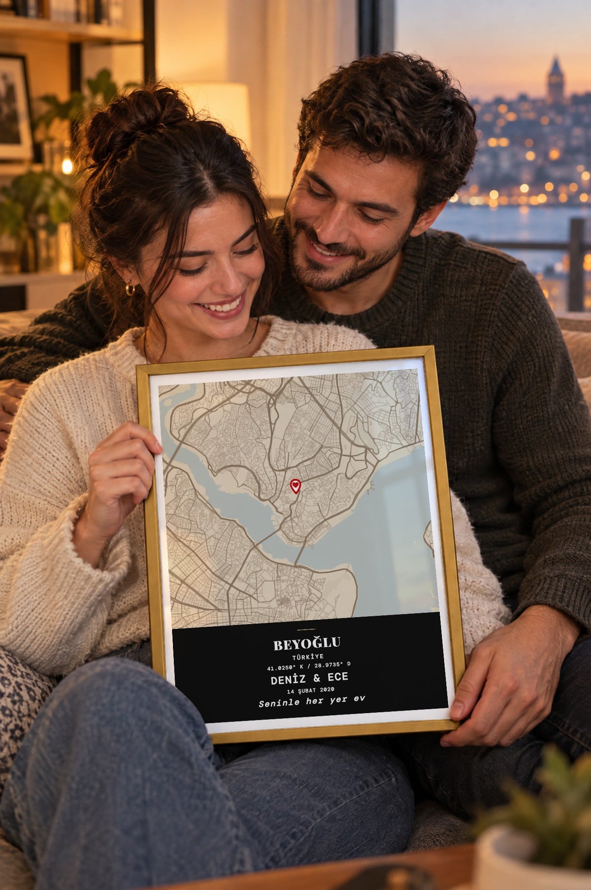 Klasik Vintage Anı Haritası Tablosu – yaşam, Gold çerçeve