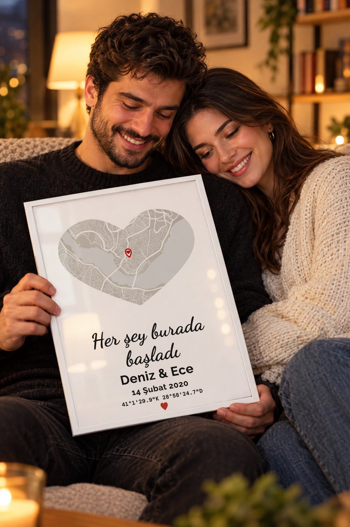 Kalp Açık Anı Haritası Tablosu – yaşam, Beyaz çerçeve