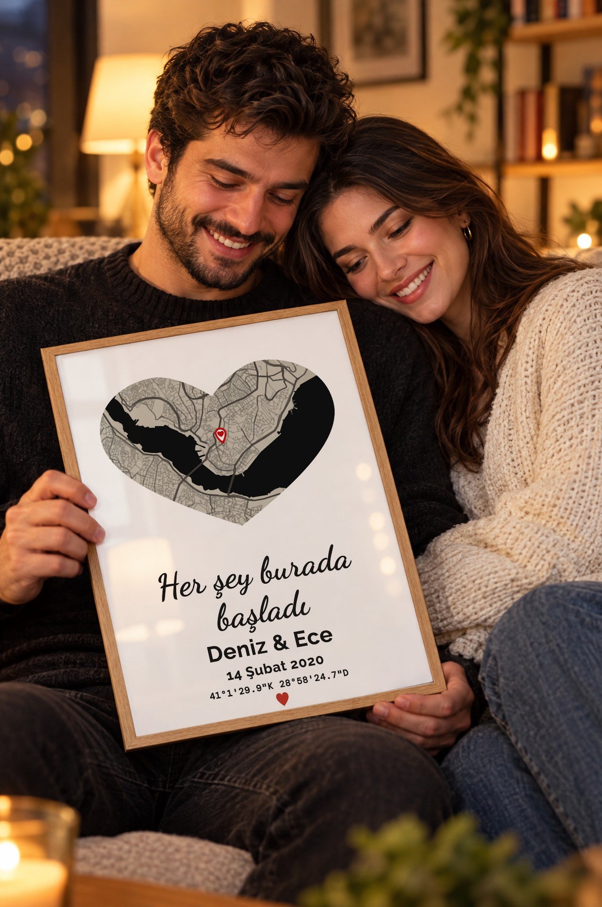 Kalp Koyu Anı Haritası Tablosu – yaşam, Ahşap çerçeve
