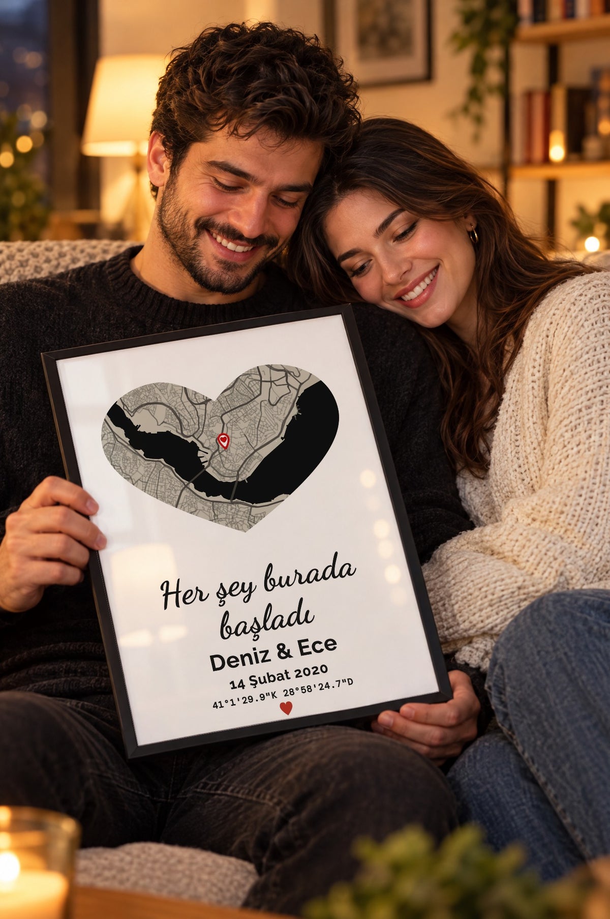 Kalp Koyu Anı Haritası Tablosu – yaşam, Siyah çerçeve