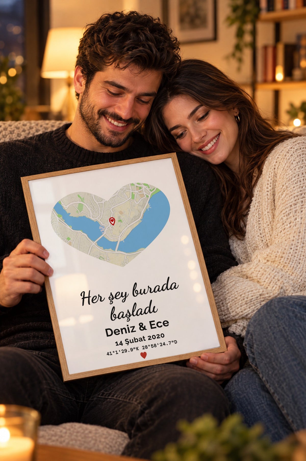 Kalp Doğa Anı Haritası Tablosu – yaşam, Ahşap çerçeve