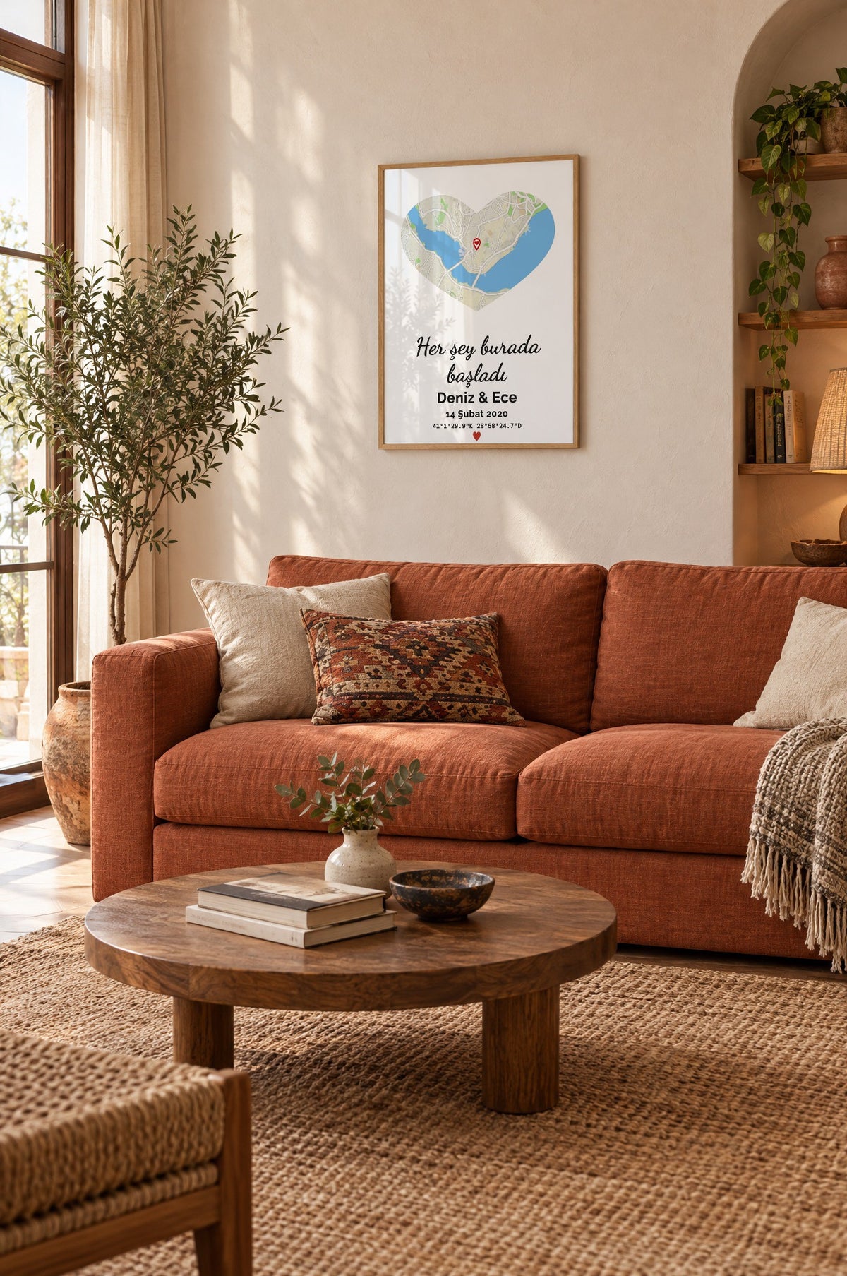 Kalp Doğa Anı Haritası Tablosu – duvarda, Ahşap çerçeve