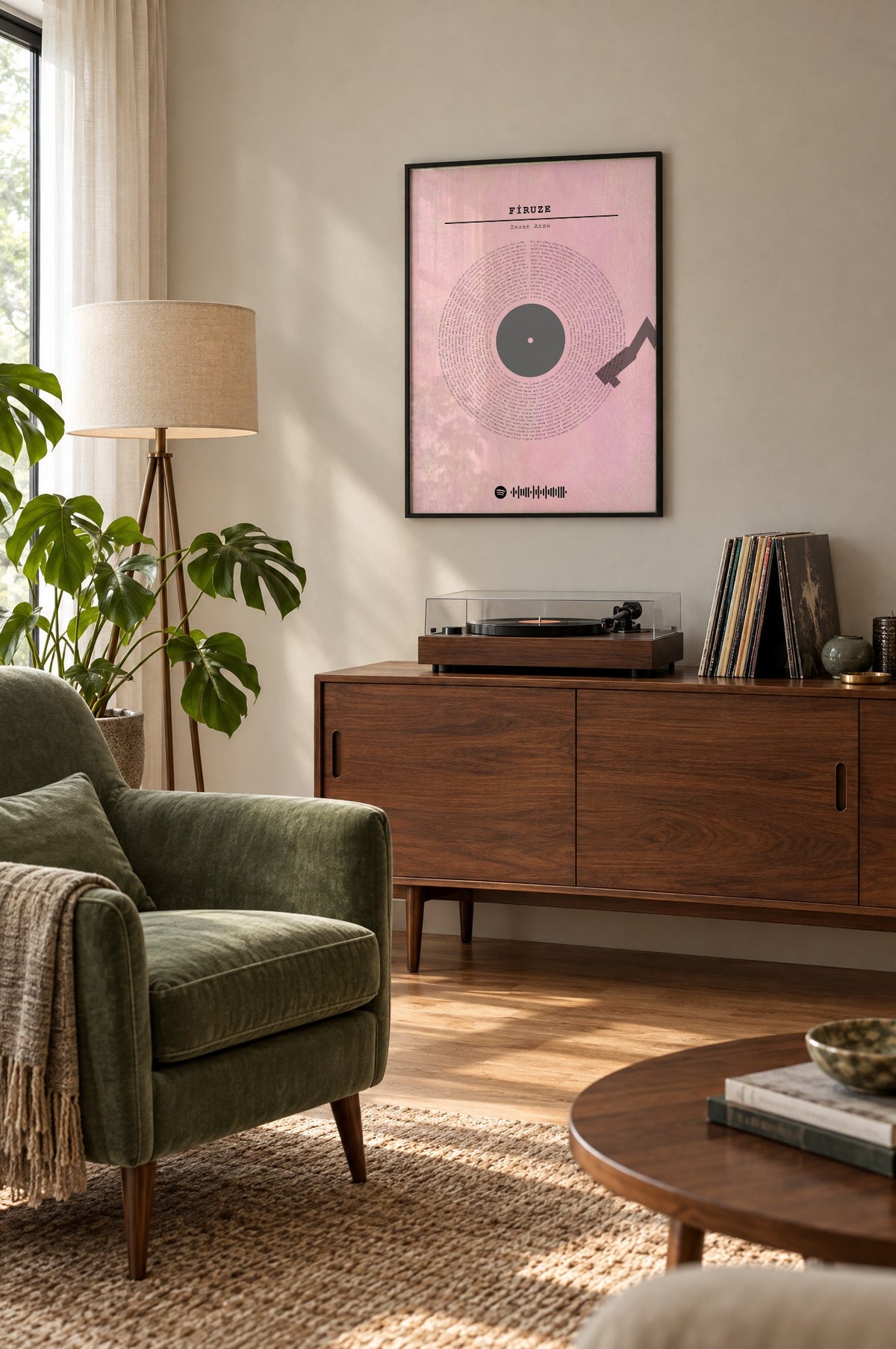 Gül Kurusu Spotify Plak Tablosu – duvarda, Siyah çerçeve