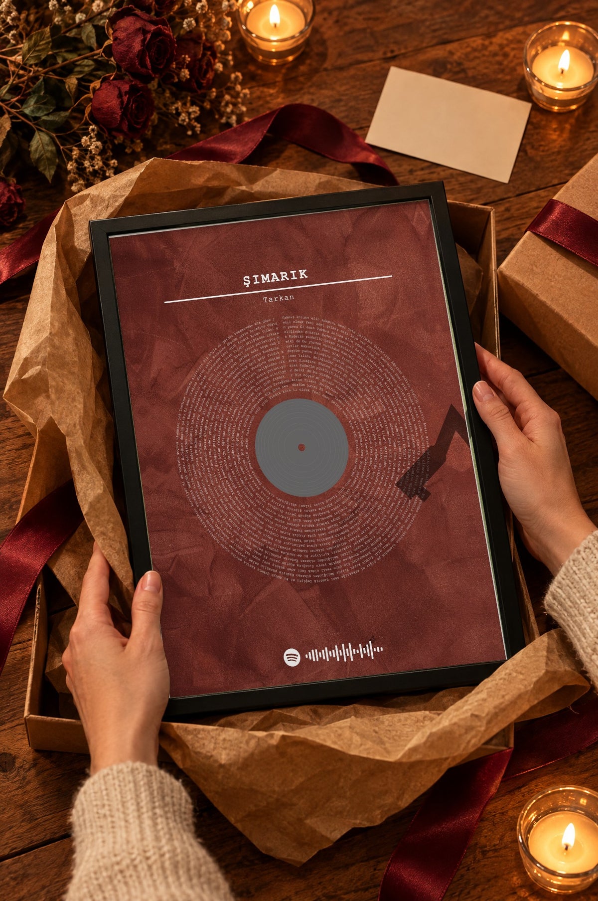 Kızıl Stüdyo Spotify Plak Tablosu – hediye, Siyah çerçeve