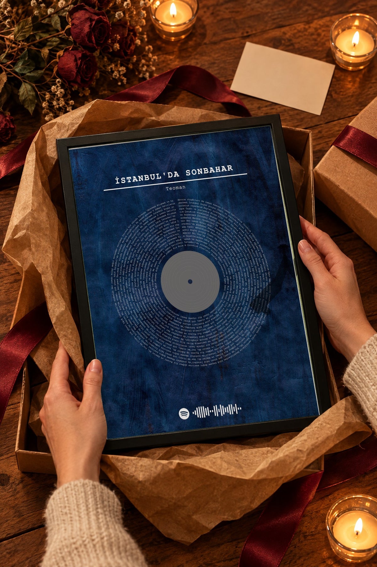 Gece İndigosu Spotify Plak Tablosu – hediye, Siyah çerçeve
