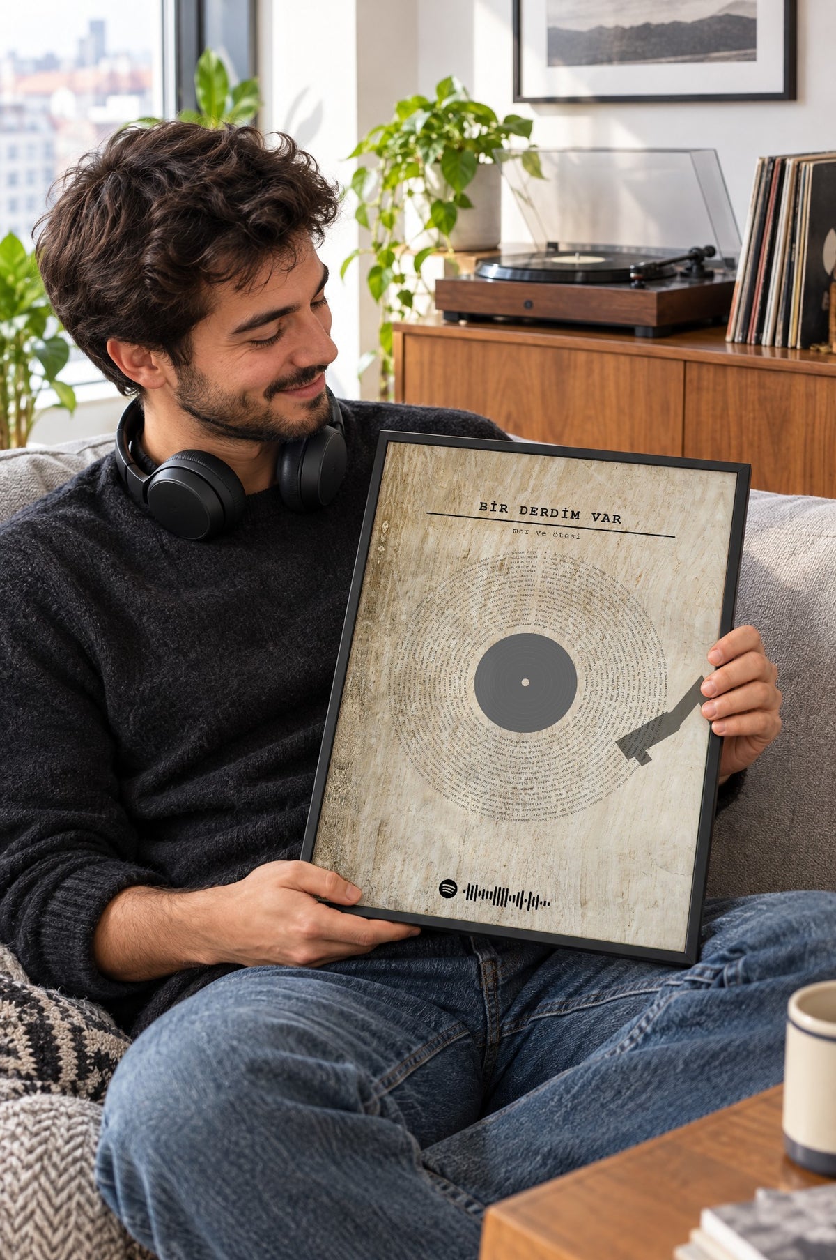 Ham Taş Spotify Plak Tablosu – yaşam, Siyah çerçeve