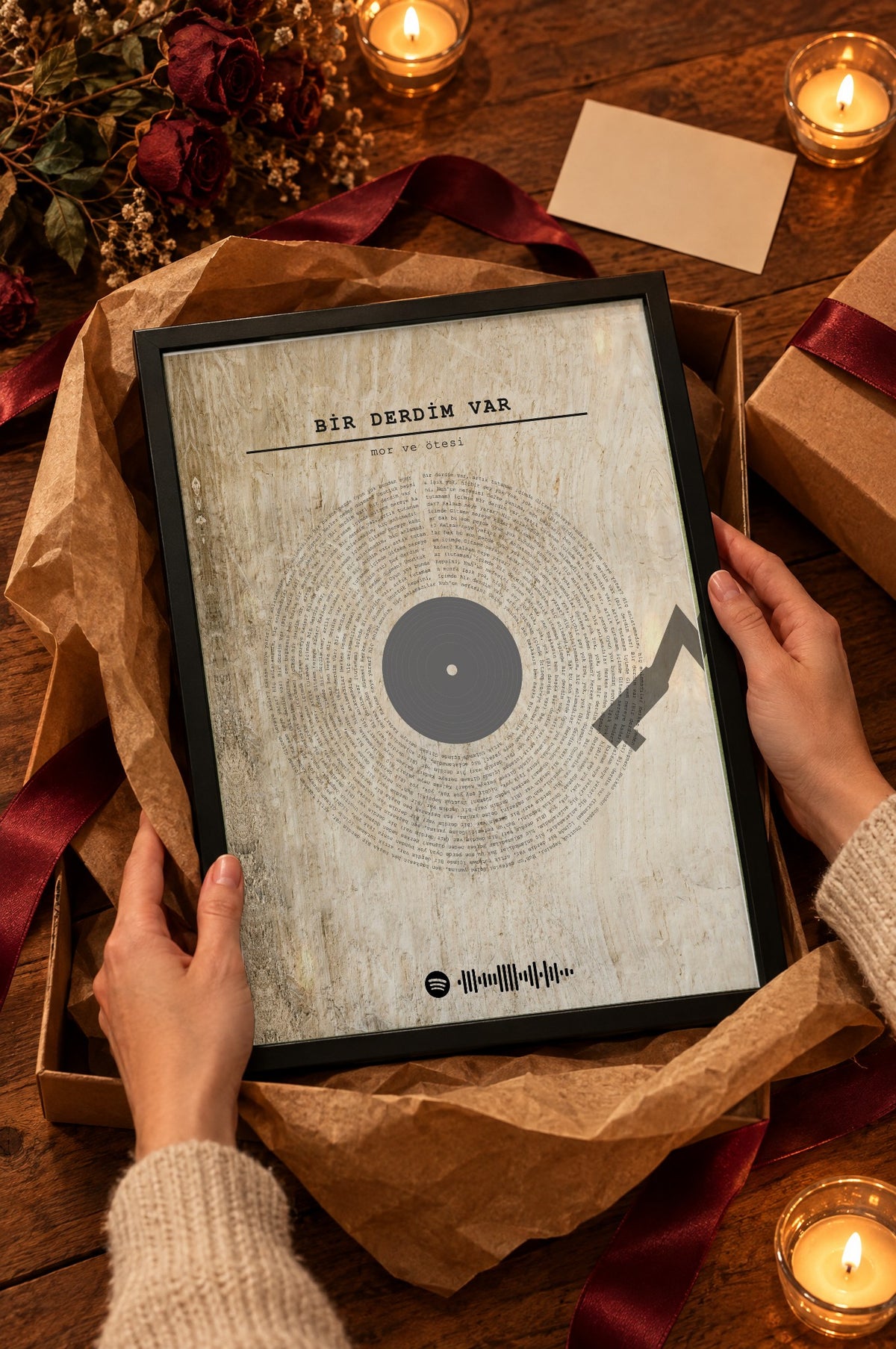 Ham Taş Spotify Plak Tablosu – hediye, Siyah çerçeve