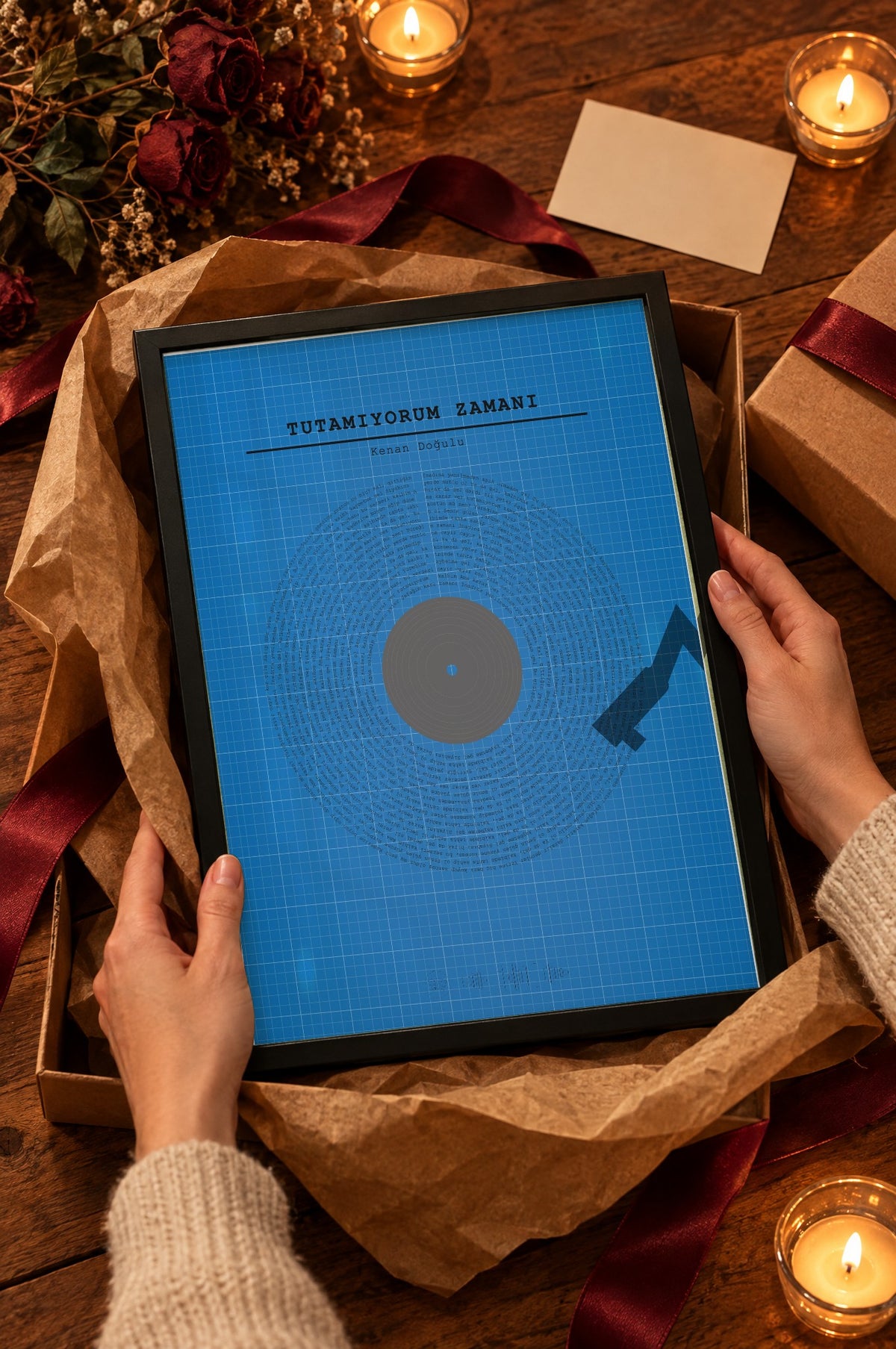 Mimari Mavi Spotify Plak Tablosu – hediye, Siyah çerçeve