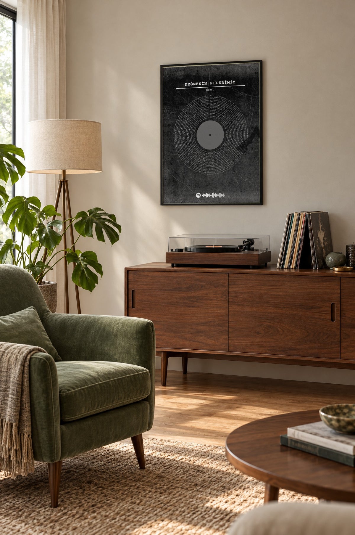 Gece Siyahı Spotify Plak Tablosu – duvarda, Siyah çerçeve