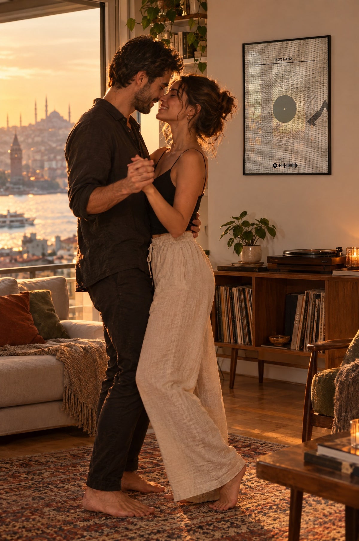 Doğal Keten Spotify Plak Tablosu – yaşam, Siyah çerçeve