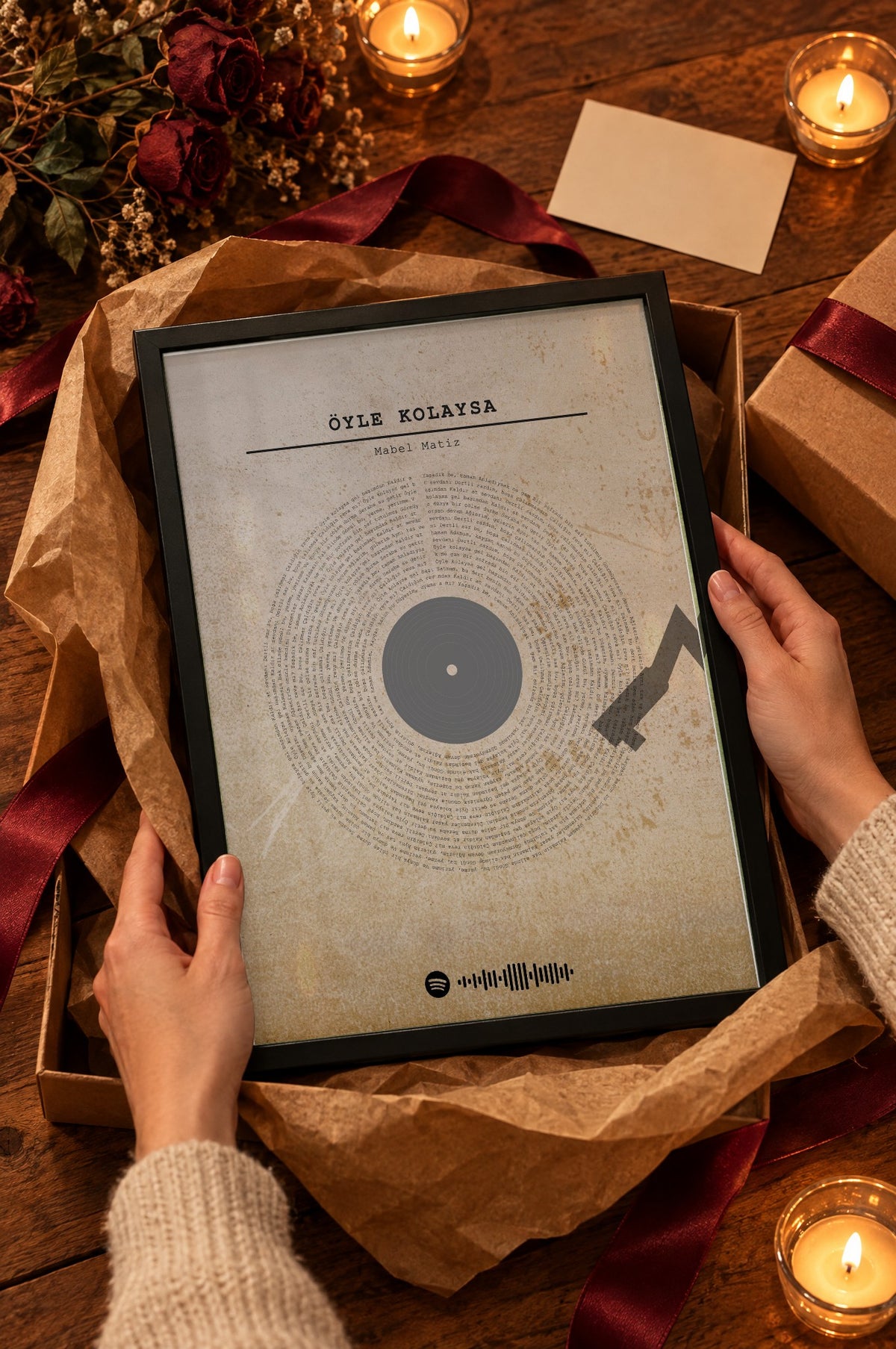 Çöl Kumu Spotify Plak Tablosu – hediye, Siyah çerçeve