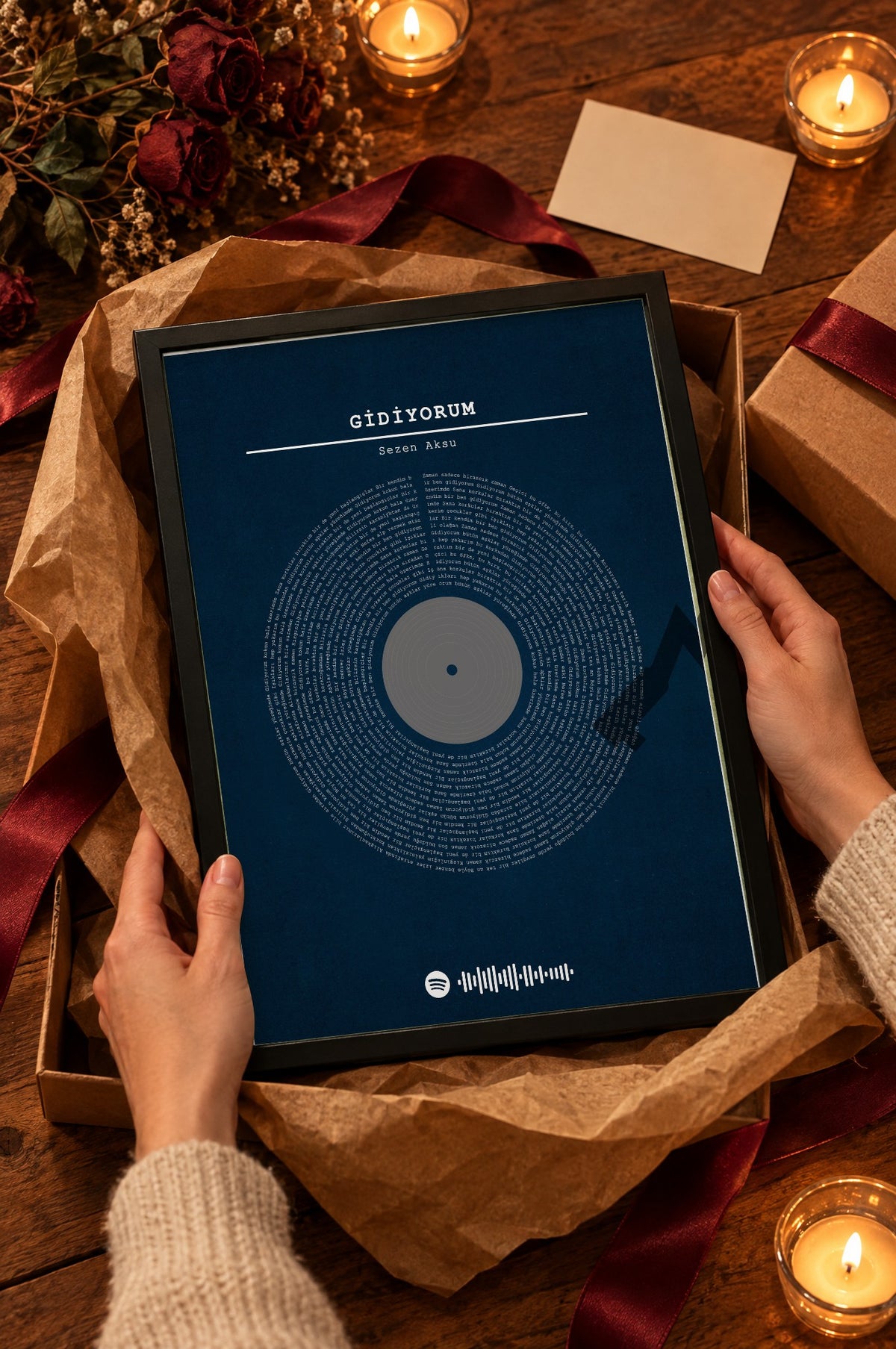 Derin Okyanus Spotify Plak Tablosu – hediye, Siyah çerçeve