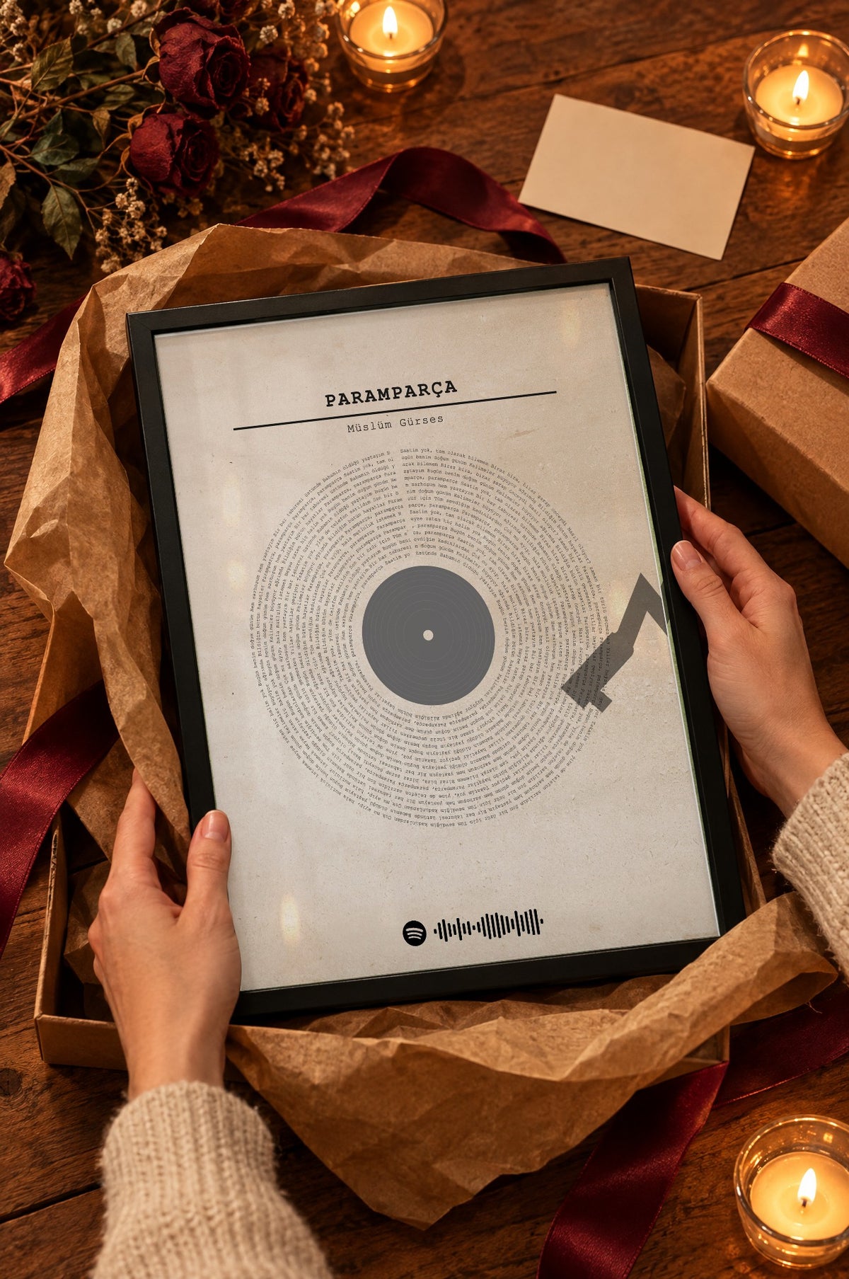 Fildişi Sıva Spotify Plak Tablosu – hediye, Siyah çerçeve