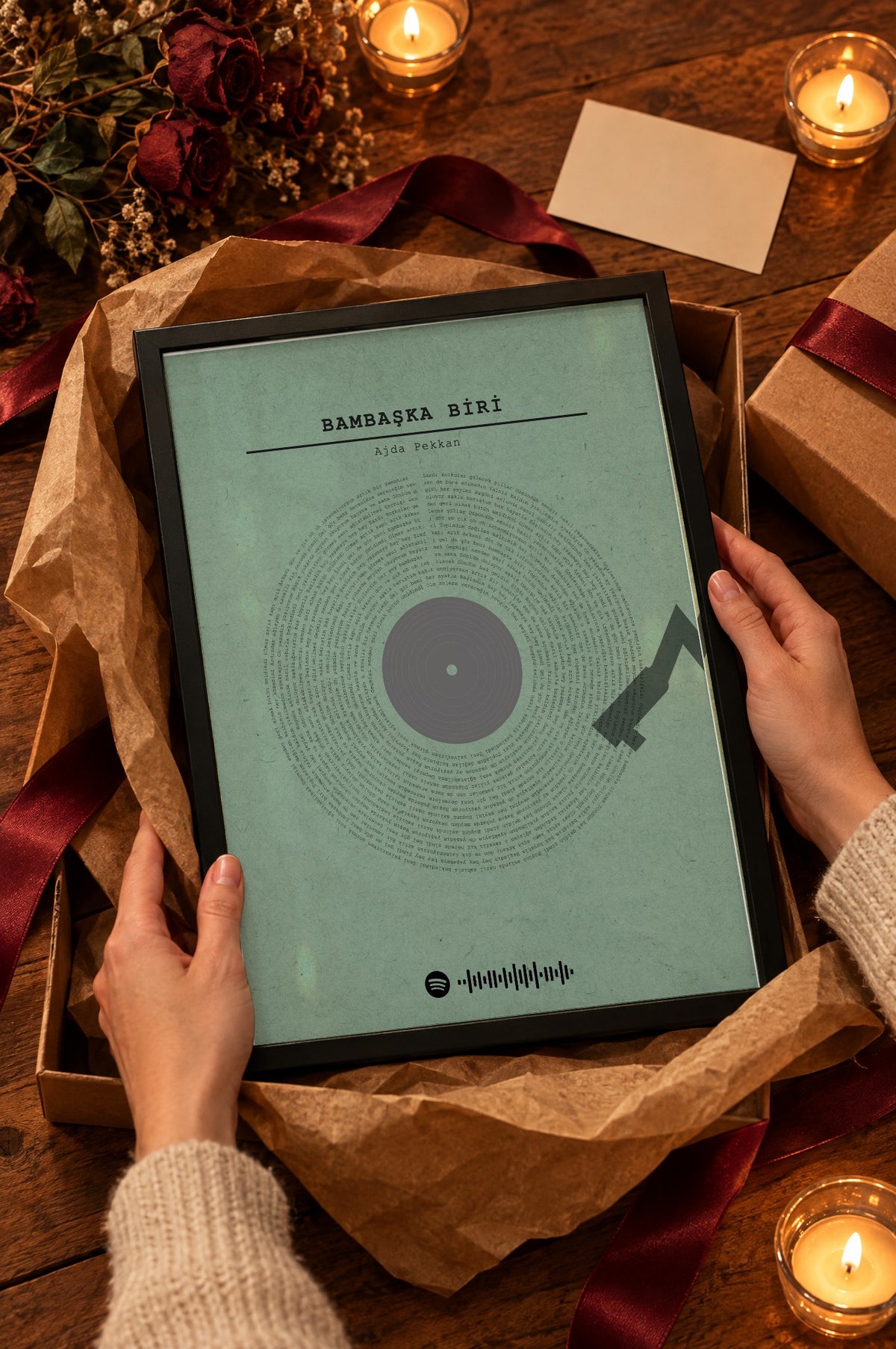 Orman Yeşili Spotify Plak Tablosu – hediye, Siyah çerçeve