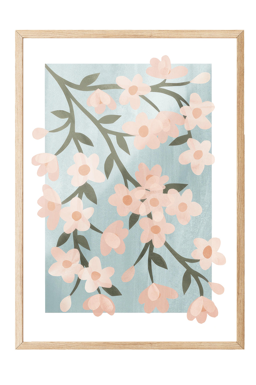 Çiçekli Dal Deseni Poster – Ahşap Çerçeveli Tablo