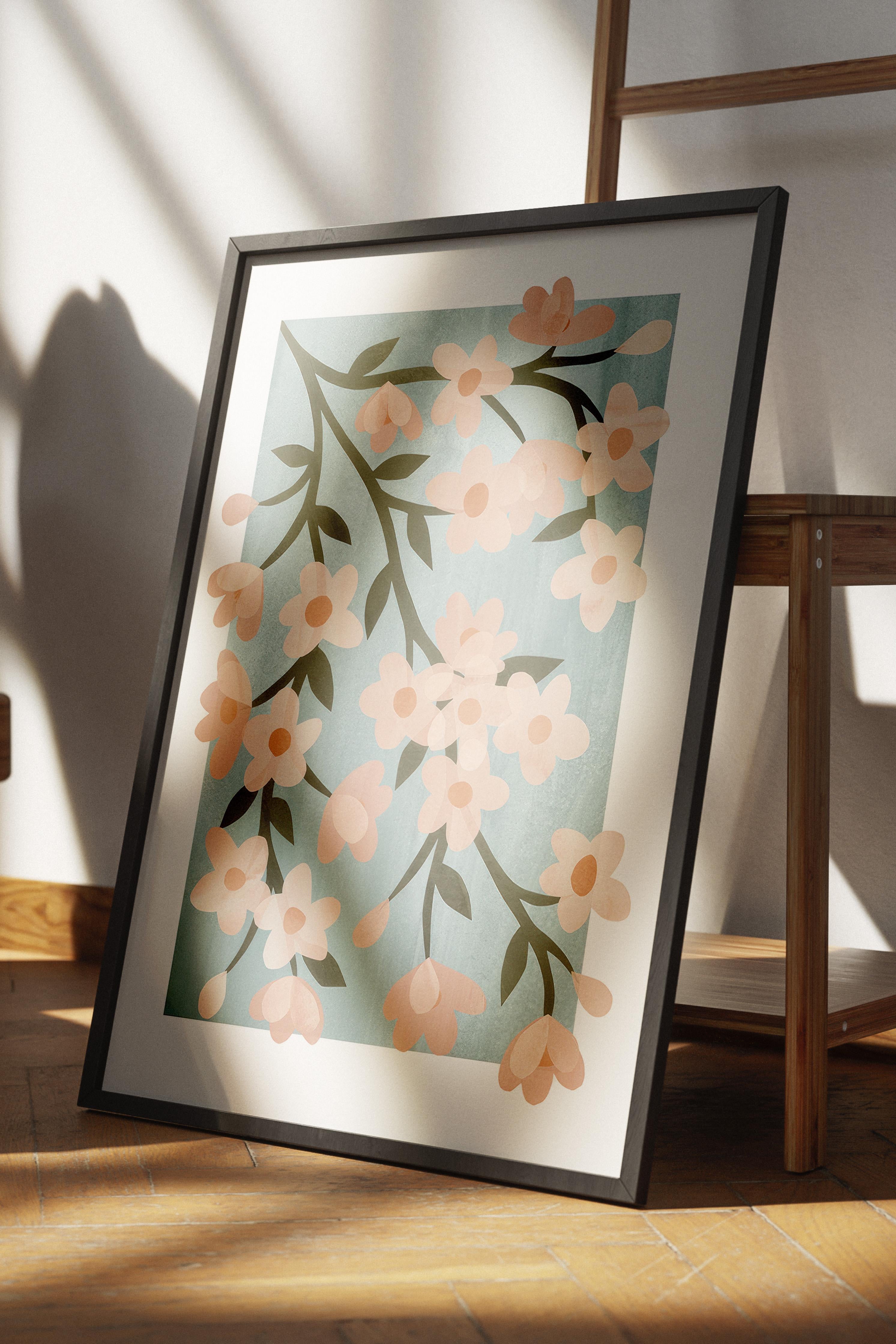 Abstract Cherry Blossom Siyah Çerçeveli Tablo, Duvar Tablosu Comfort Serisi NO:108524