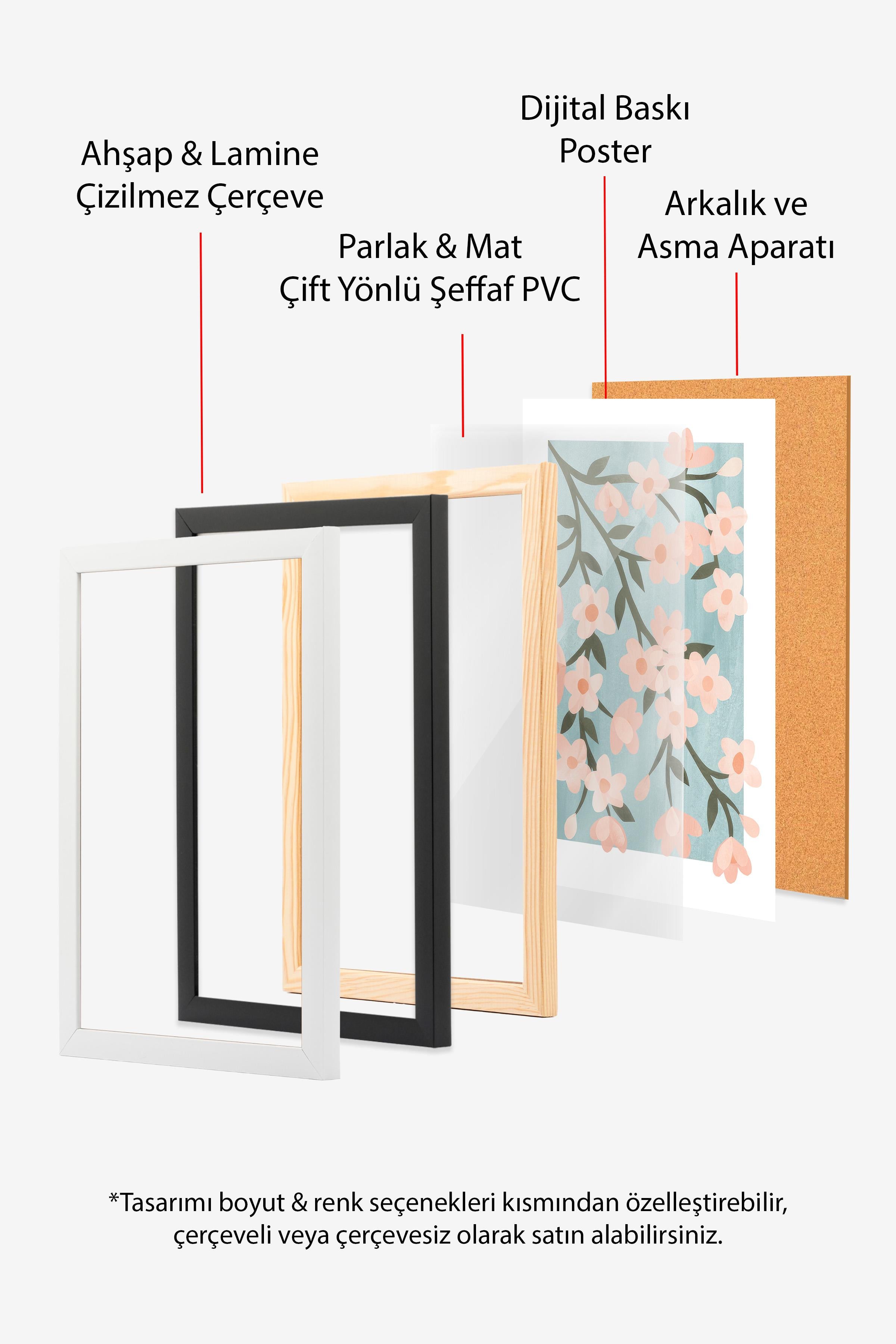 Abstract Cherry Blossom Siyah Çerçeveli Tablo, Duvar Tablosu Comfort Serisi NO:108524