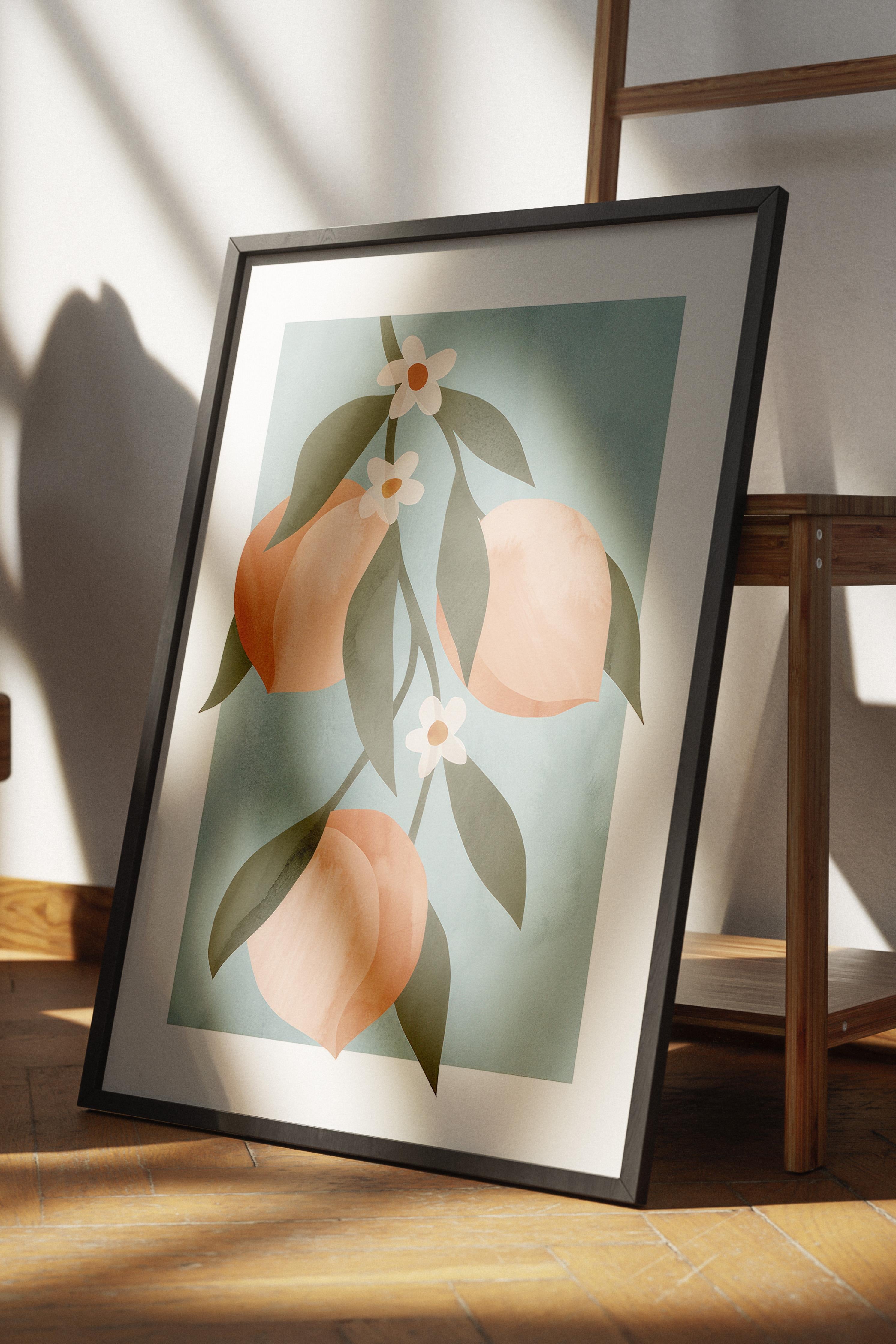 Abstract Peach Branch Siyah Çerçeveli Tablo, Duvar Tablosu Comfort Serisi NO:108523