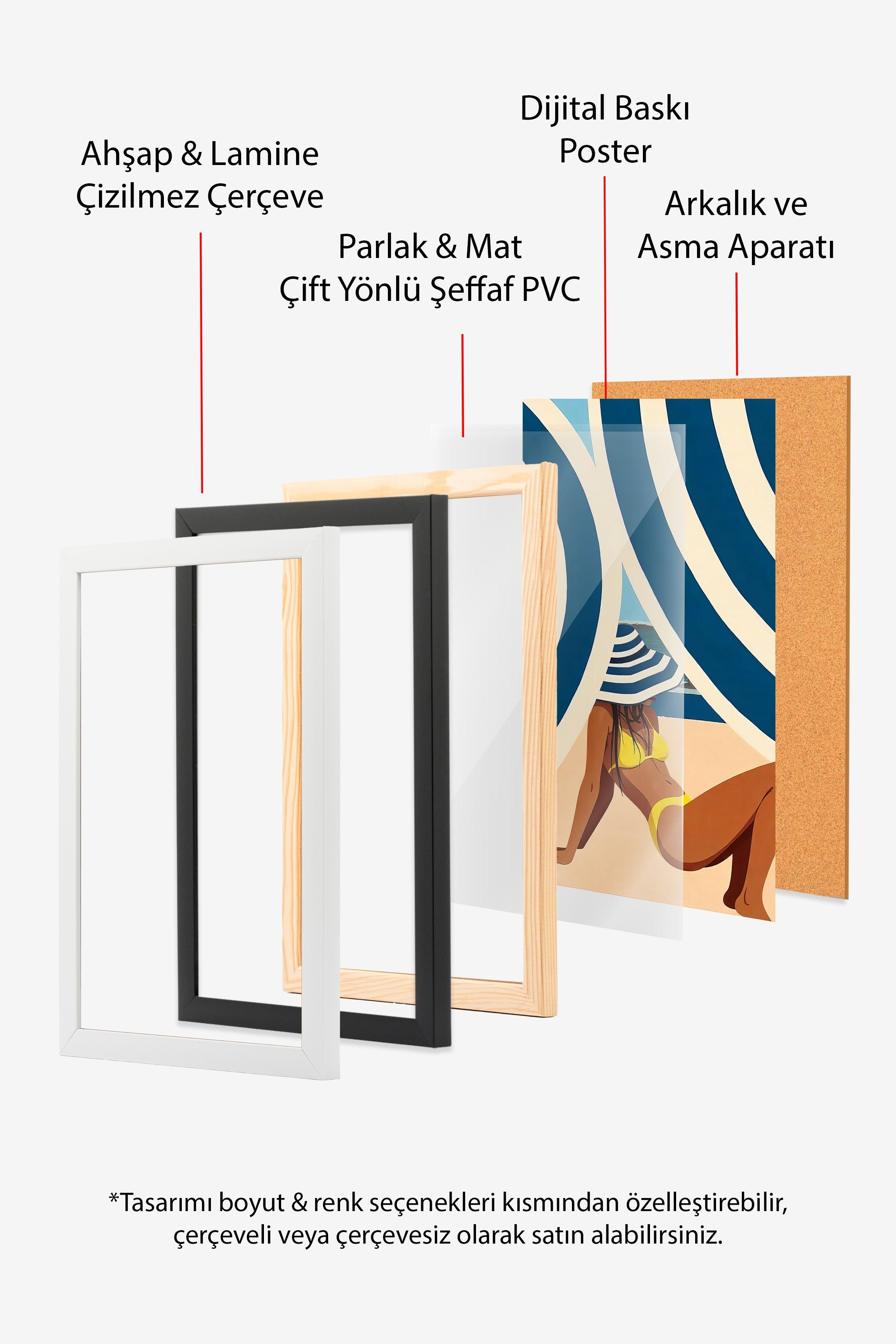Ahşap Çerçeveli Poster, Sarı Bikinili Siyahi Kadın, İllüstrasyon, Gümüş Renk Poster, 2025 Yaz Seçkisi, NO:109606