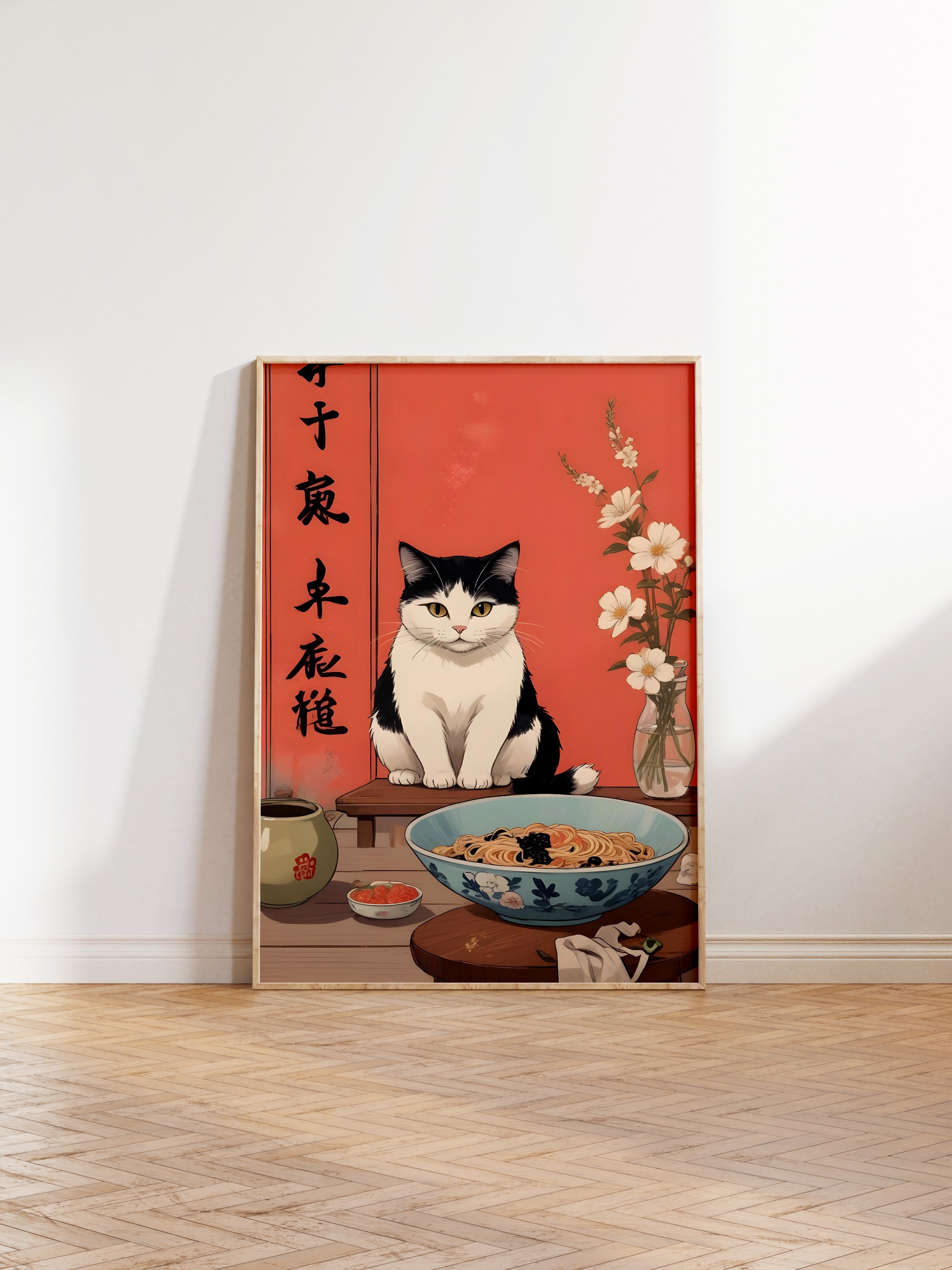 Ahşap Çerçeveli Tablo, A Cat For A Ramen, Comfort Serisi Mutfak Ahşap Tablo, NO:109161
