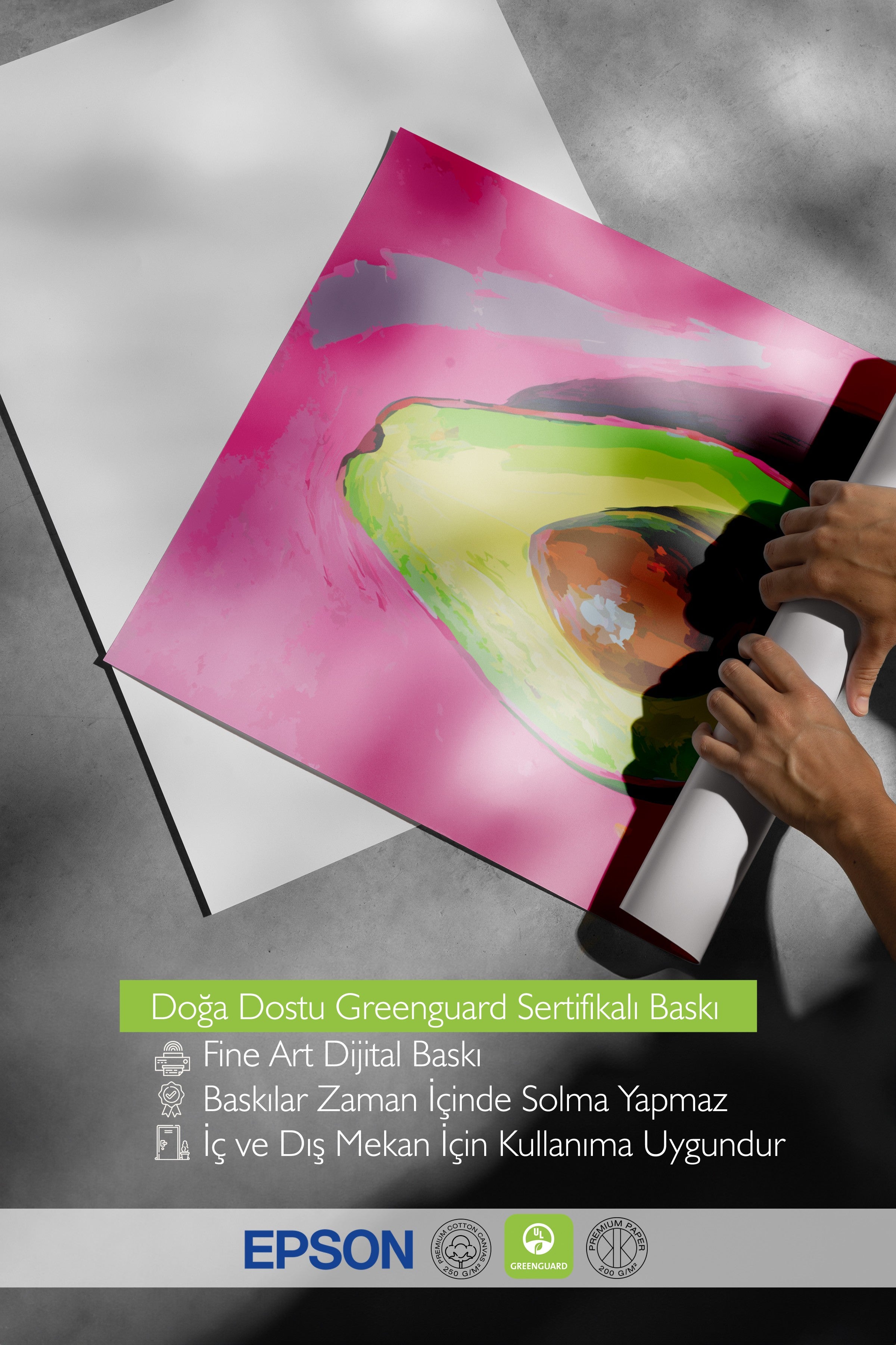 Ahşap Çerçeveli Tablo, Avokado, illüstrasyon, Pop Art, Pembe, Yeşil Renk Poster, 2025 Yaz Seçkisi, NO:109866