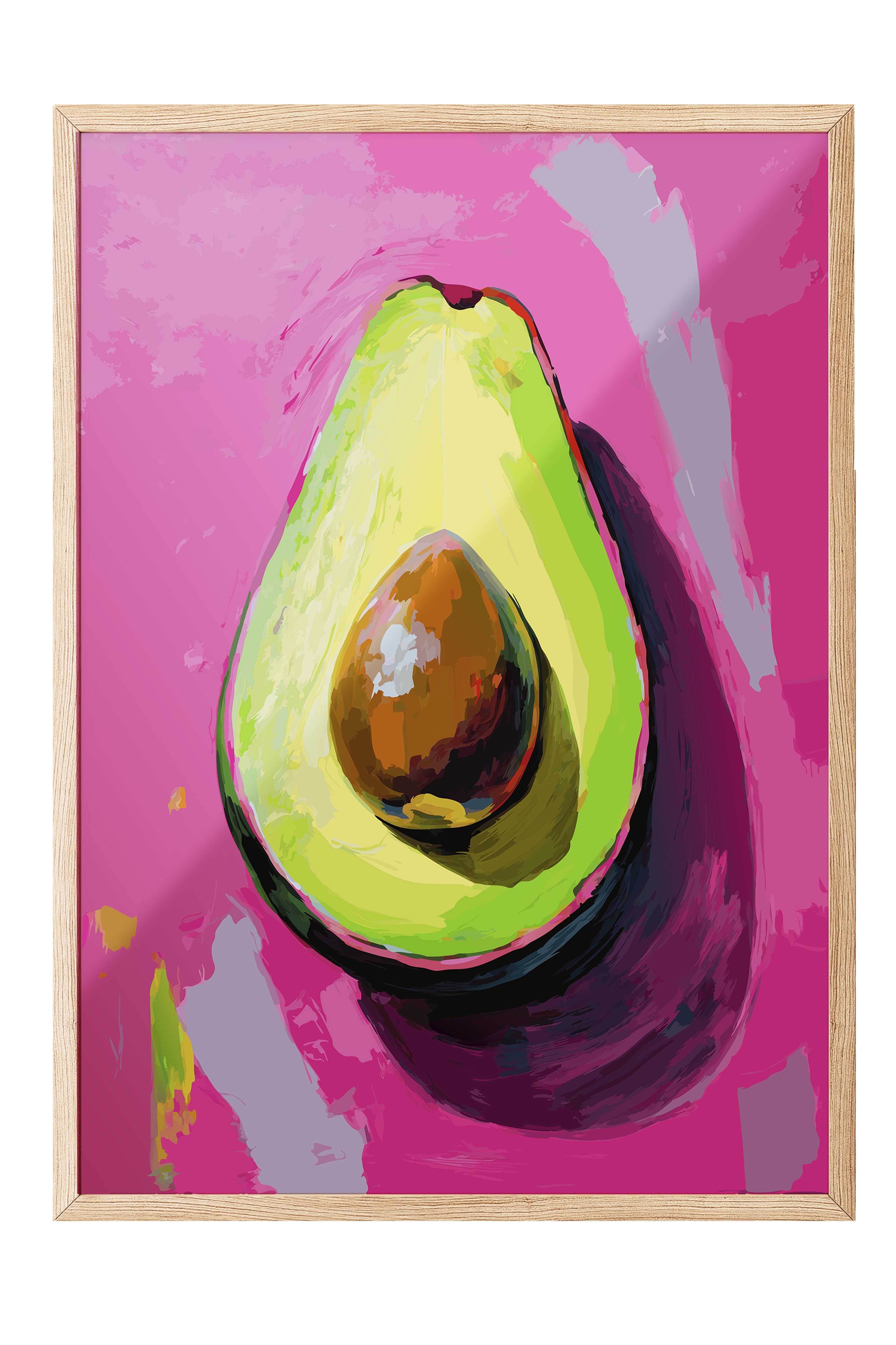 Ahşap Çerçeveli Tablo, Avokado, illüstrasyon, Pop Art, Pembe, Yeşil Renk Poster, 2025 Yaz Seçkisi, NO:109866