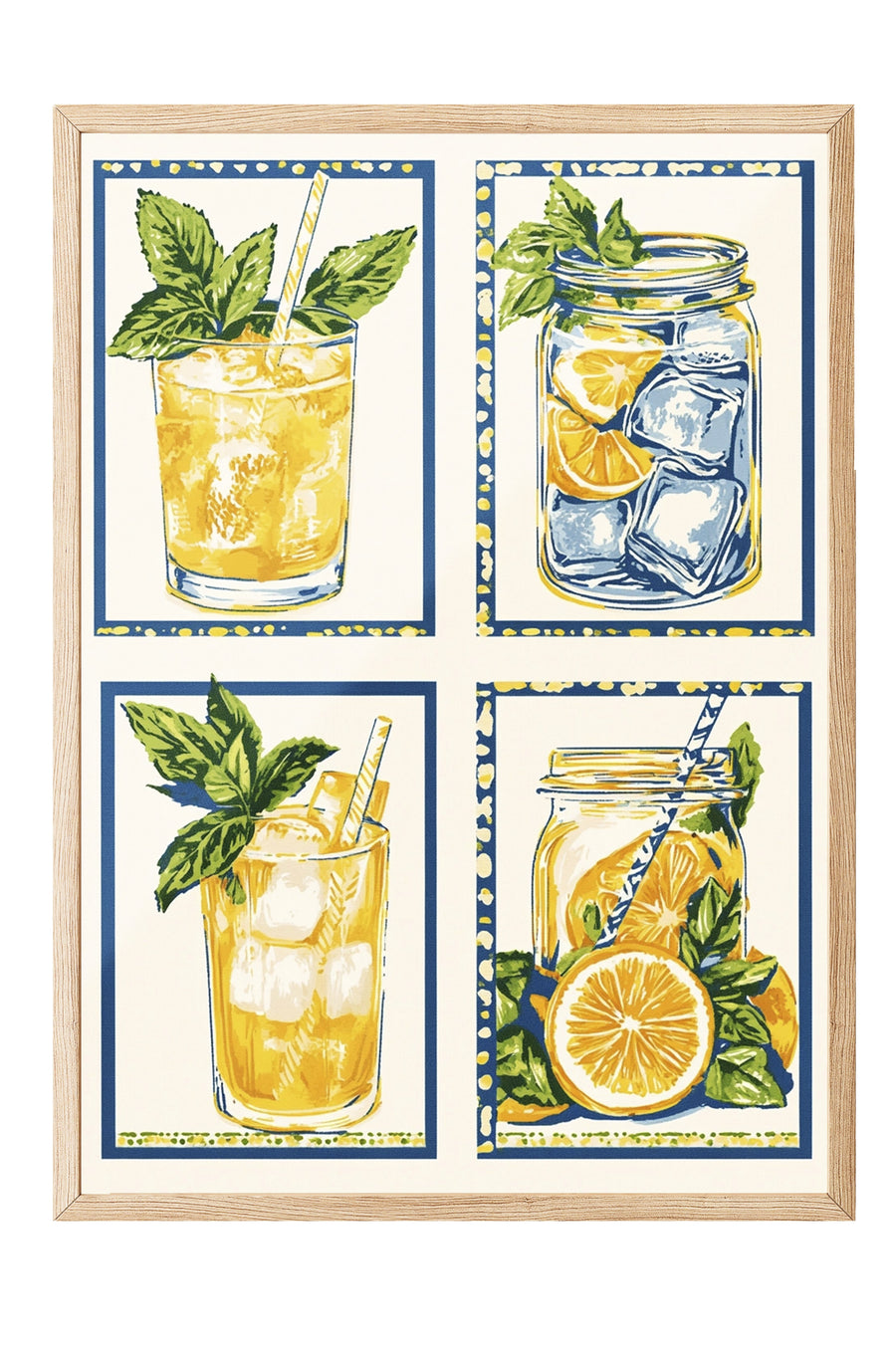 Bardak ve Kavanozda Limonata İllüstrasyonu Poster Poster – Ahşap Çerçeveli Tablo