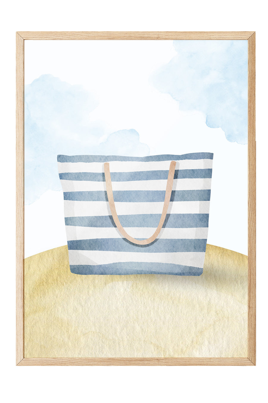 Çizgili Plaj Çantası Minimalist Poster – Ahşap Çerçeveli Tablo