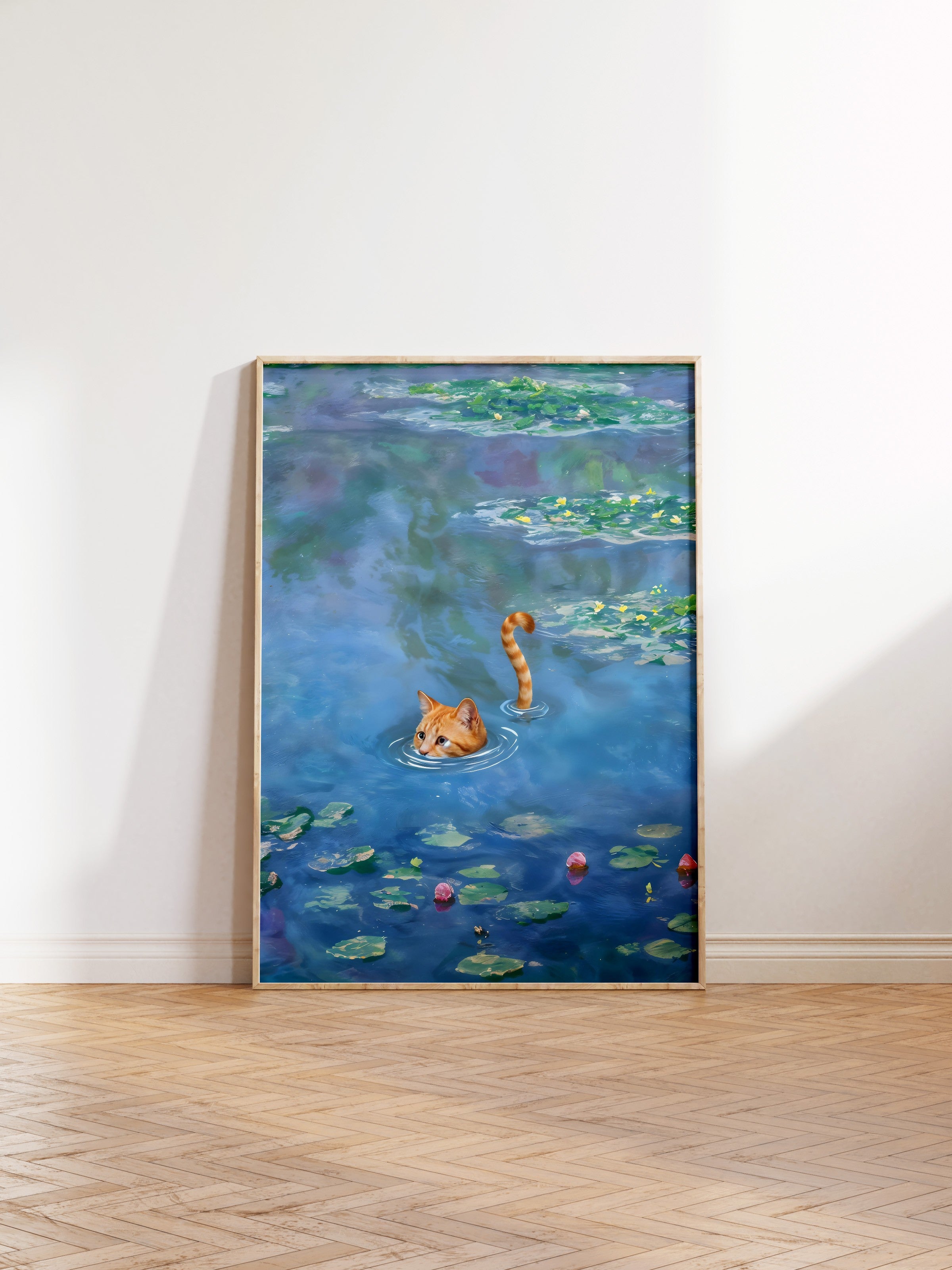 Ahşap Çerçeveli Tablo, Cat Print Waterlily - 1, Comfort Serisi Poster ve Ahşap Tablo, NO:108966
