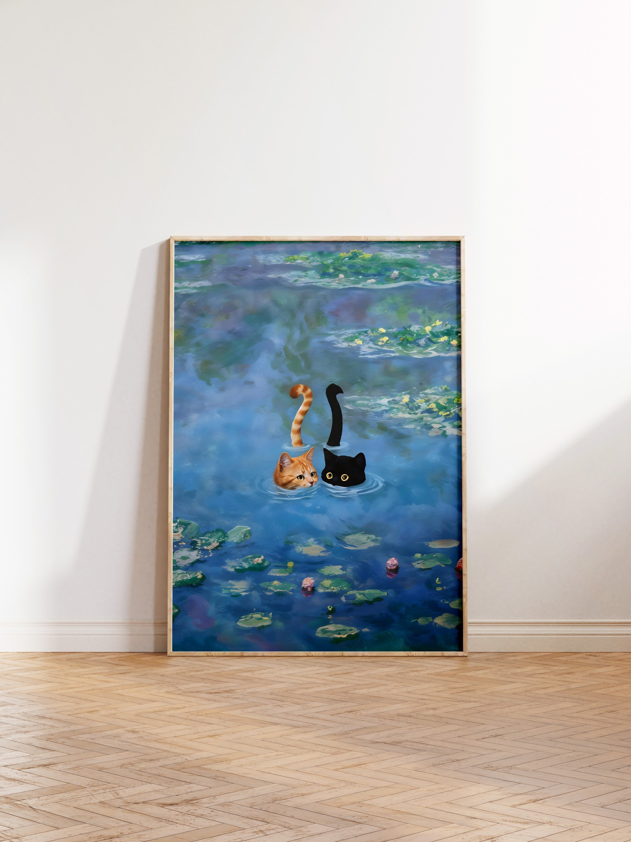 Ahşap Çerçeveli Tablo, Cat Print Waterlily - 3, Comfort Serisi Poster ve Ahşap Tablo, NO:108968