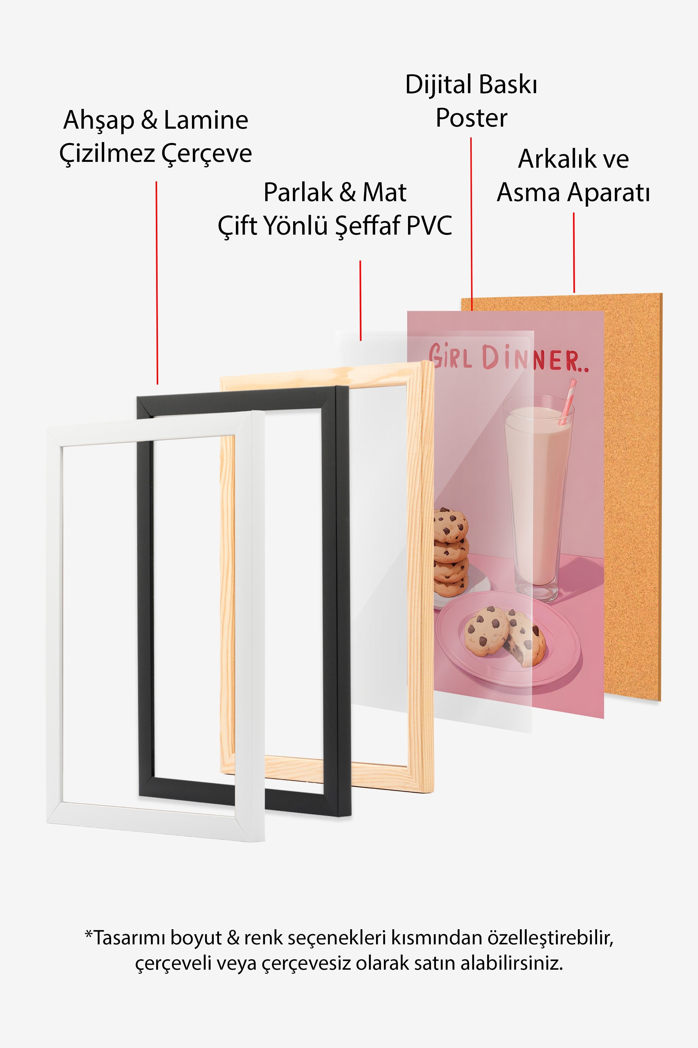 Ahşap Çerçeveli Tablo, Girl Dinner, Comfort Serisi Mutfak Ahşap Tablo, NO:109067