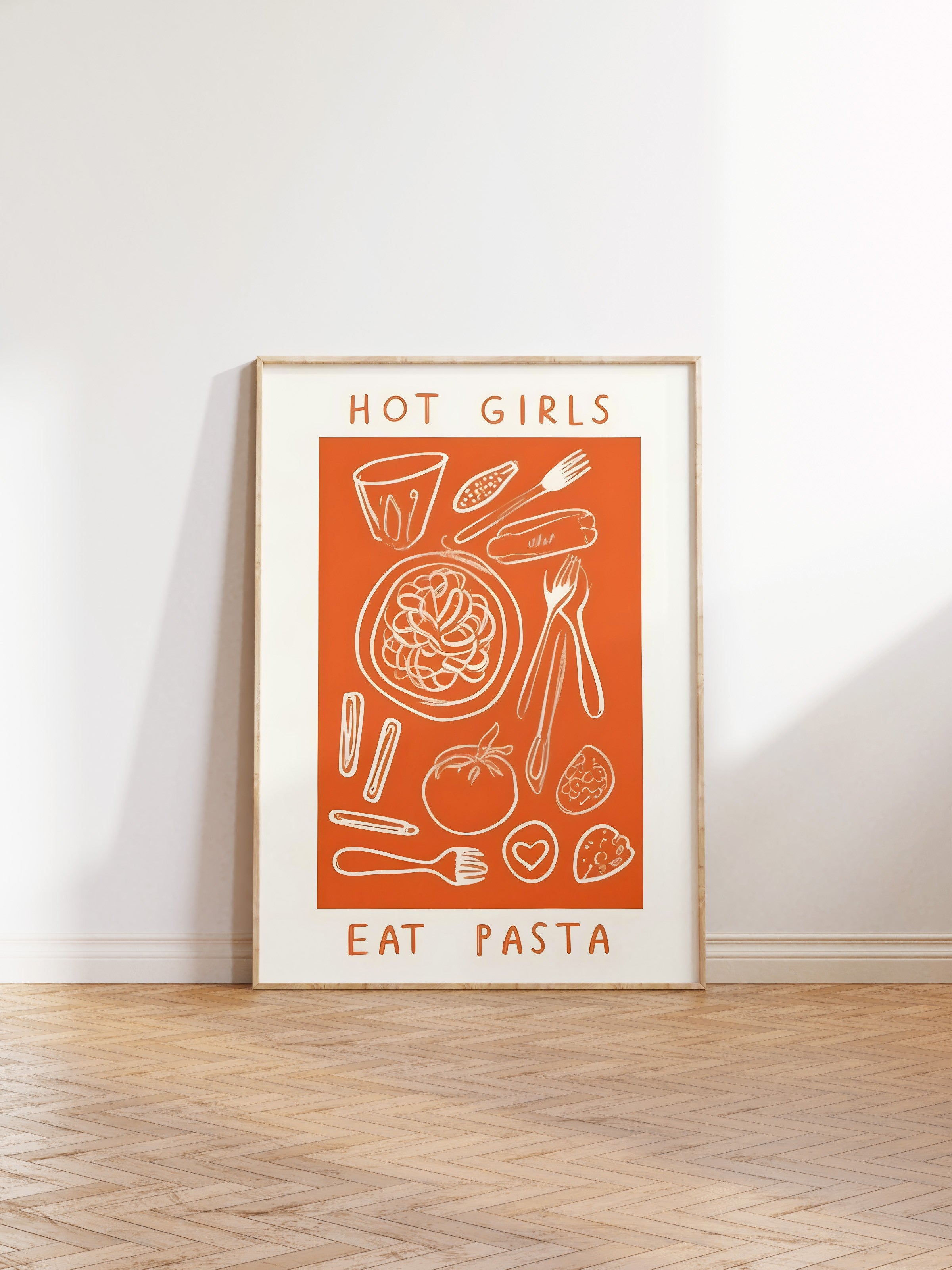 Ahşap Çerçeveli Tablo, Hot Girl Eat Pasta, Comfort Serisi Mutfak Ahşap Tablo, NO:109125