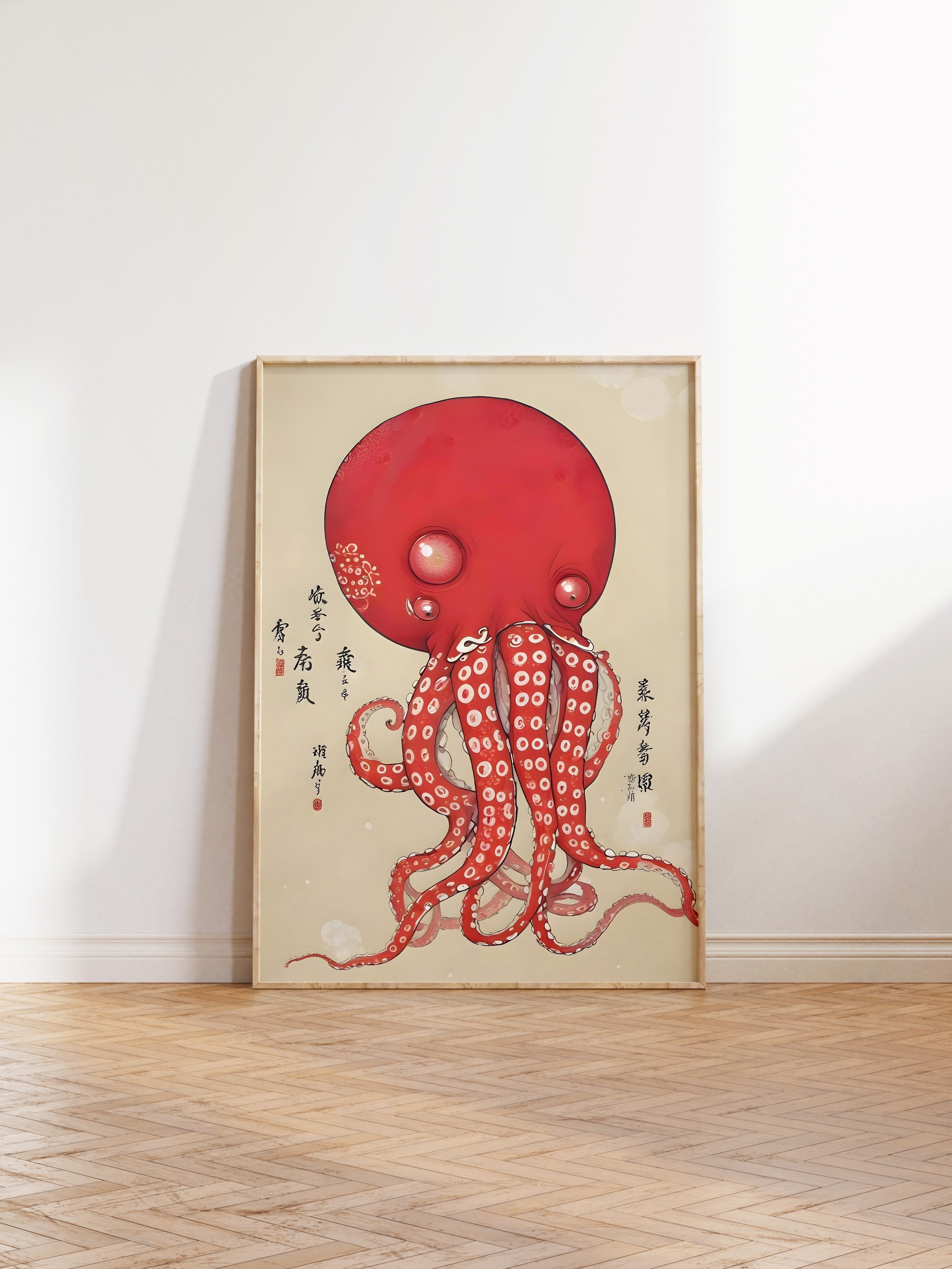 Ahşap Çerçeveli Tablo, Japanese Octopus, Comfort Serisi Poster ve Ahşap Tablo, NO:108922