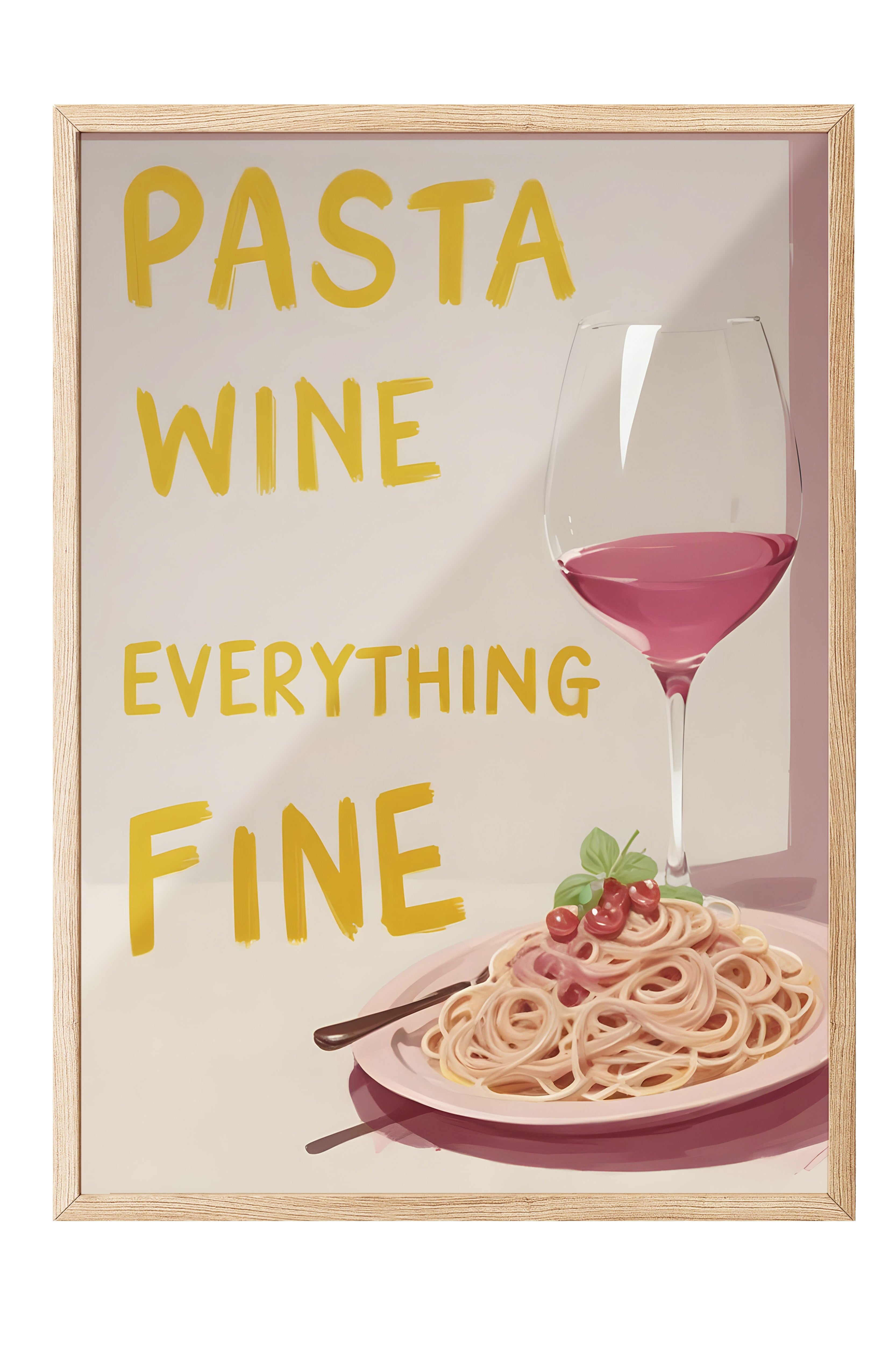 Ahşap Çerçeveli Tablo, Pasta Wine Everything Fine, Comfort Serisi Mutfak Ahşap Tablo, NO:109133