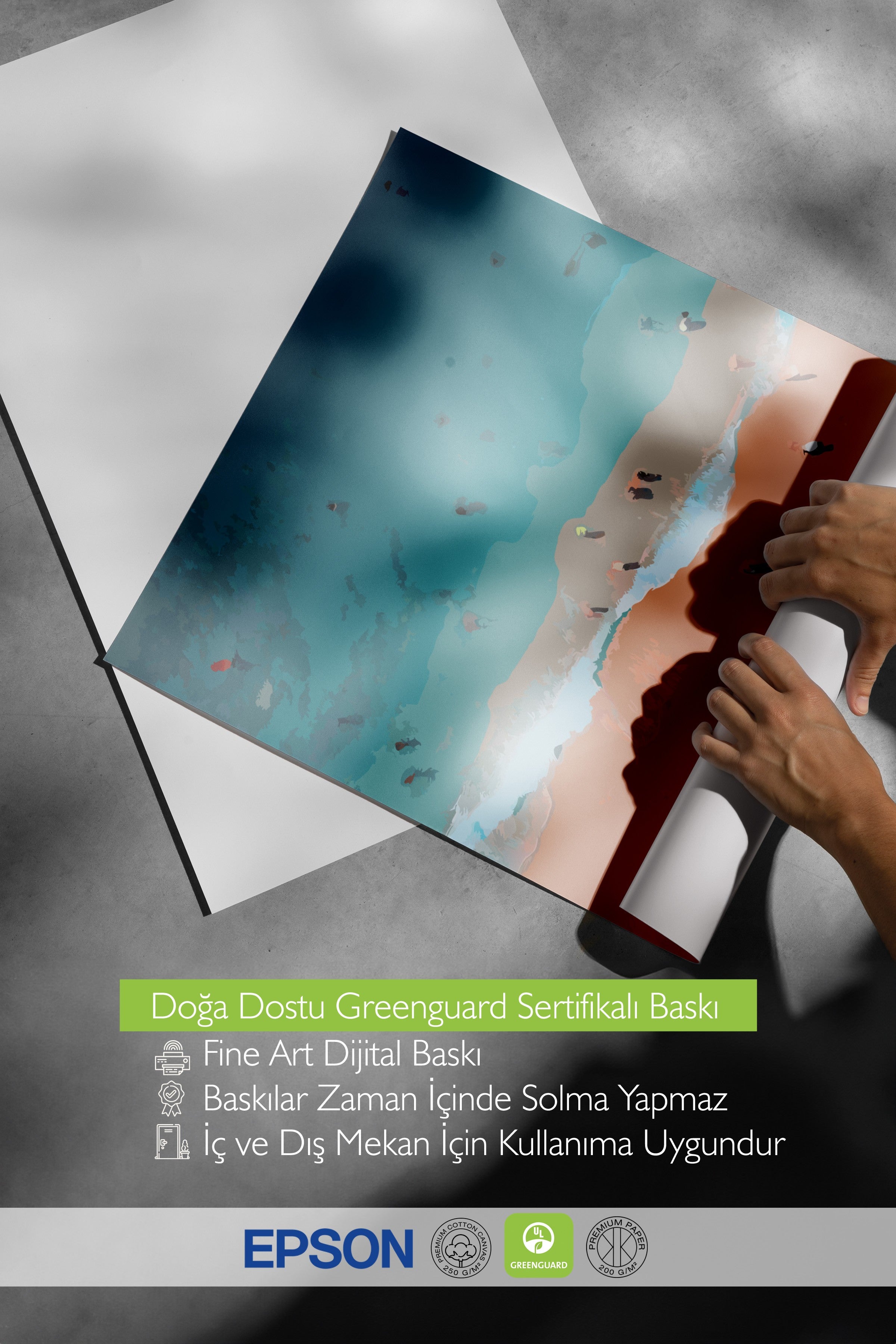 Ahşap Çerçeveli Tablo, Plaj, Şemsiyeler, Okyanus, illüstrasyon, Contemporary, Çok renkli, Mavi Renk Poster, 2025 Yaz Seçkisi, NO:109865