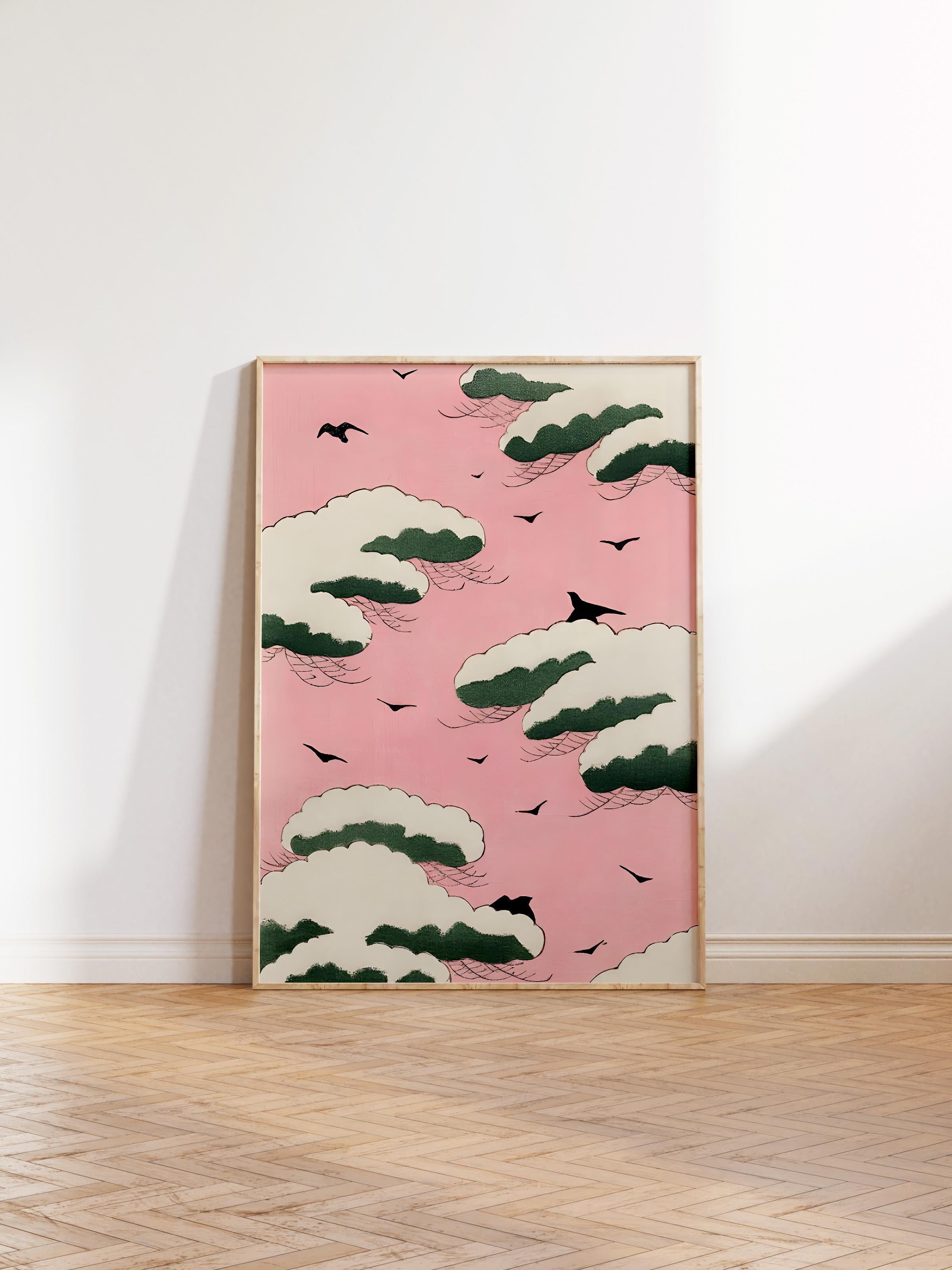 Ahşap Çerçeveli Tablo, Poster ve Çerçeve Seti, Bijutsu Sekai - Pink Sky Comfort Serisi NO:108718