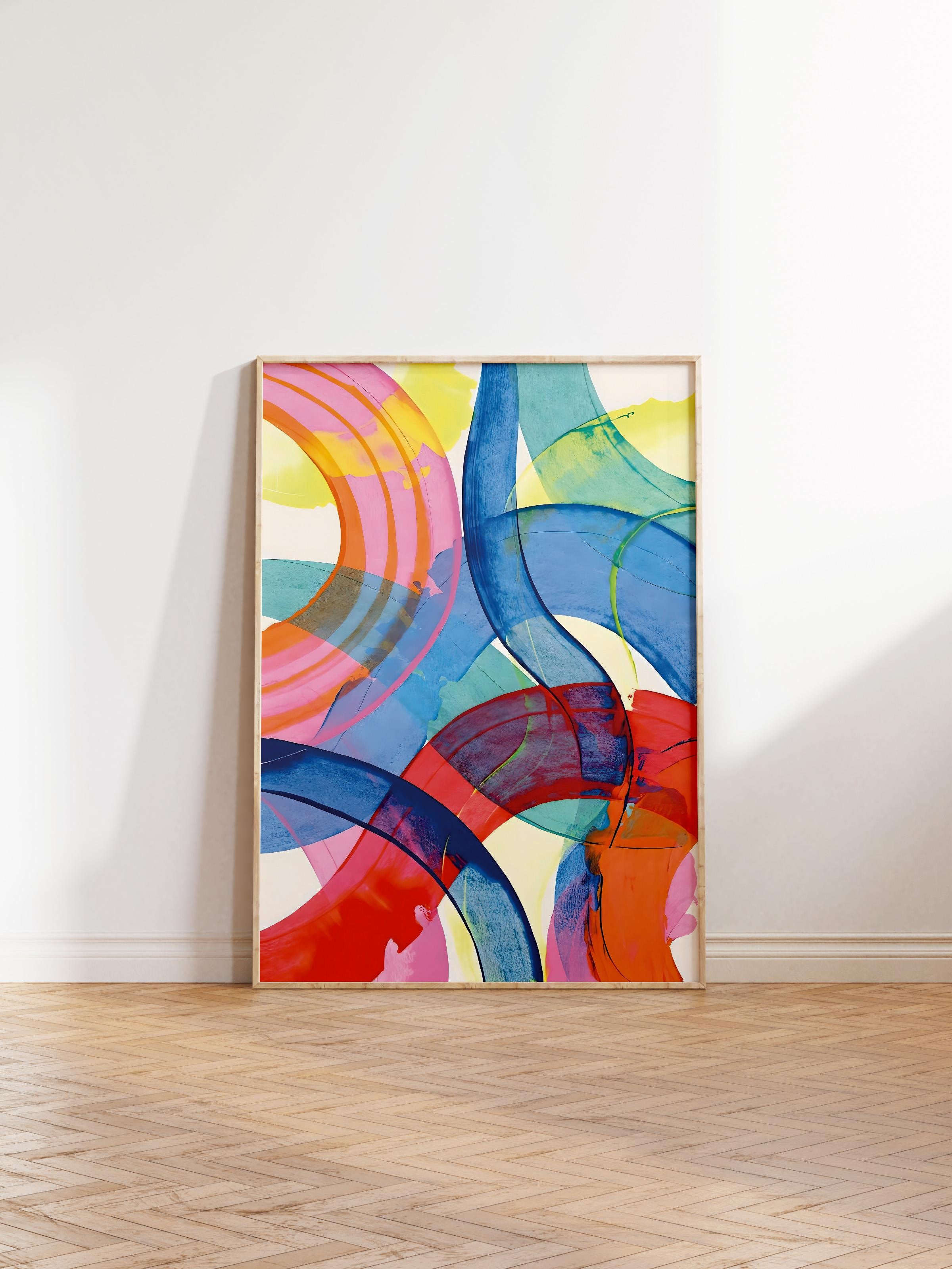 Ahşap Çerçeveli Tablo, Poster ve Çerçeve Seti, Colorful Paint Strokes Comfort Serisi NO:108617