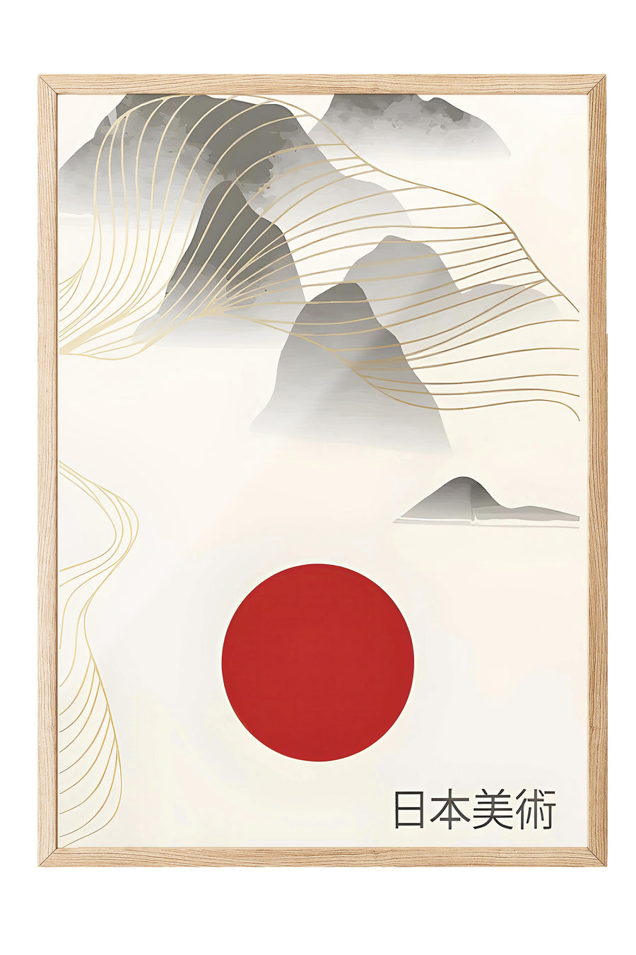 Kızıl Güneş ve Dağlar Japon Sanatı Poster – Ahşap Çerçeveli Tablo