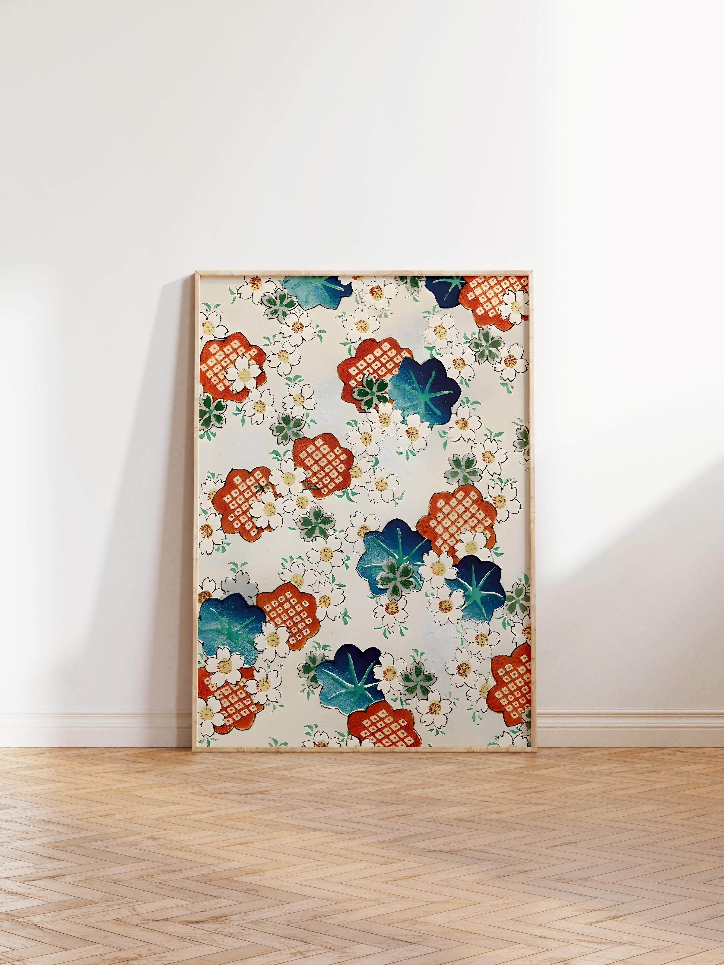 Ahşap Çerçeveli Tablo, Poster ve Çerçeve Seti, Watanabe Seitei - Floral Pattern Comfort Serisi NO:108696