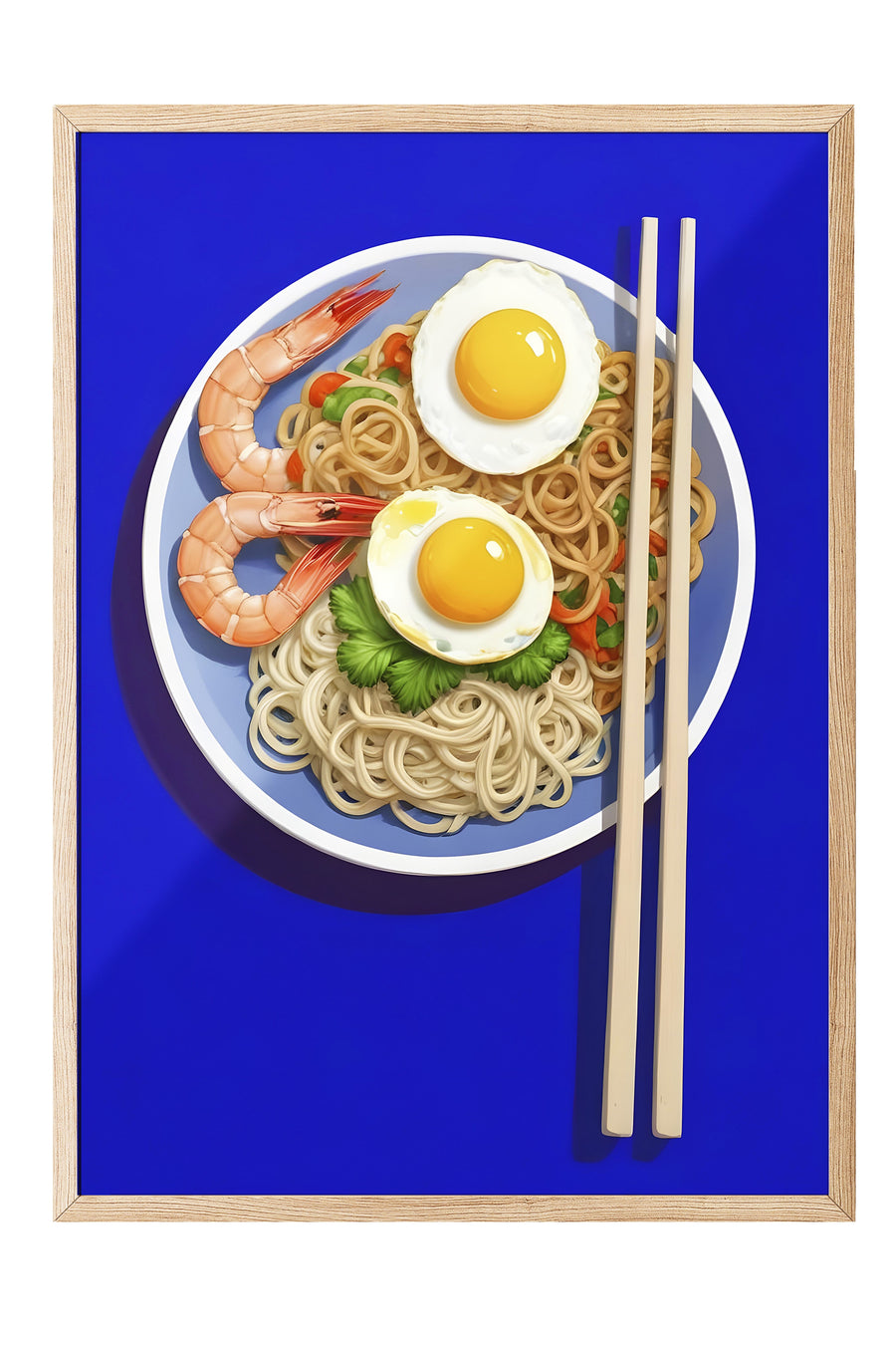 Yumurta ve Karidesli Noodle Poster – Ahşap Çerçeveli Tablo