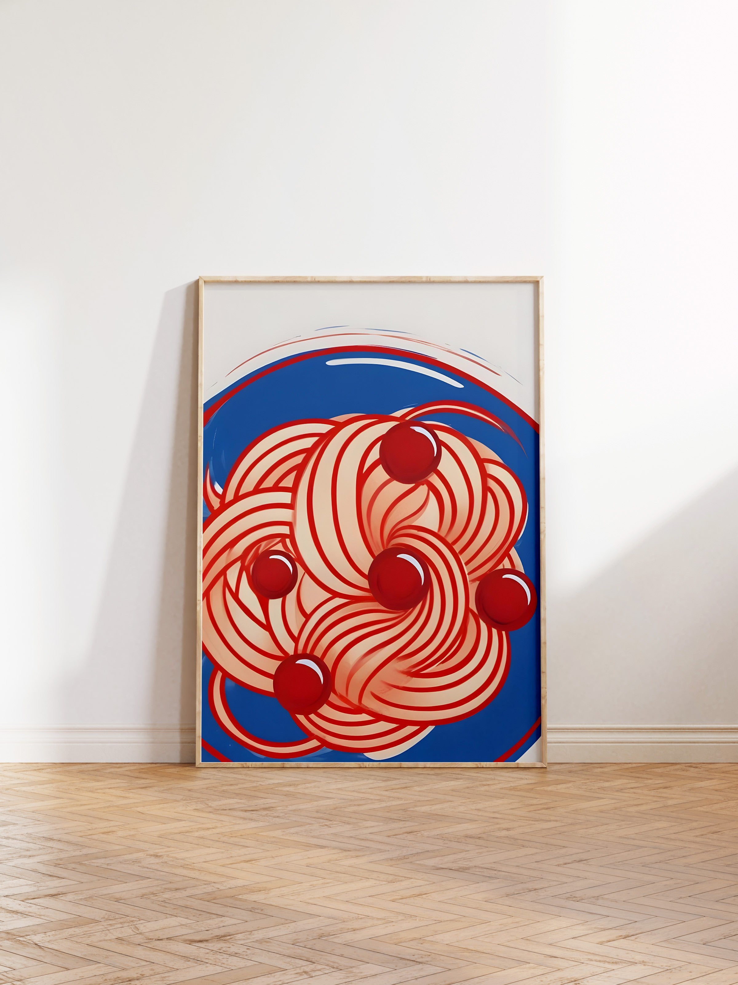 Ahşap Çerçeveli Tablo, Red Pasta, Blue Bowl, Comfort Serisi Mutfak Ahşap Tablo, NO:109098