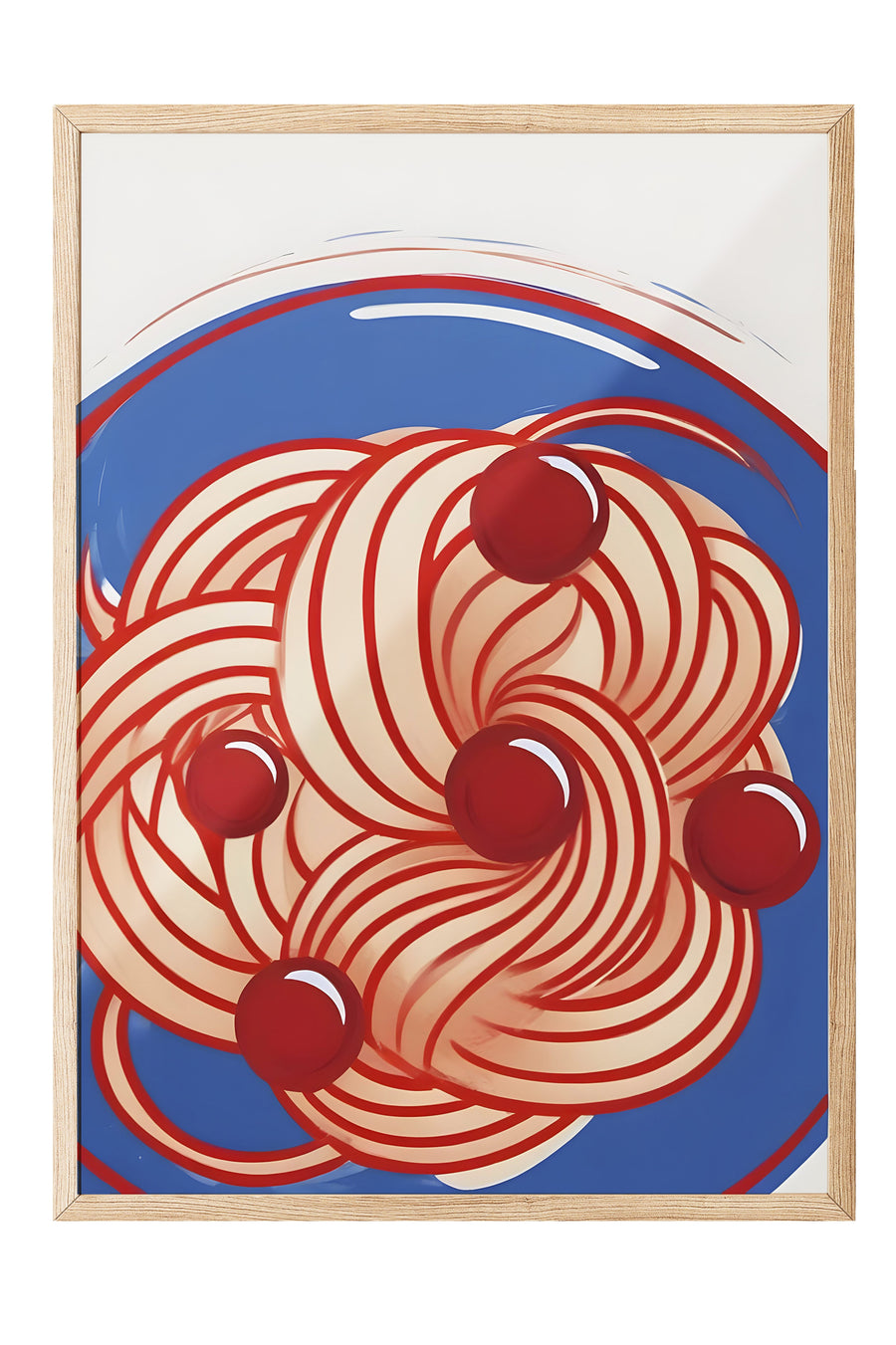 Spagetti ve Domates Tasarımı Poster – Ahşap Çerçeveli Tablo