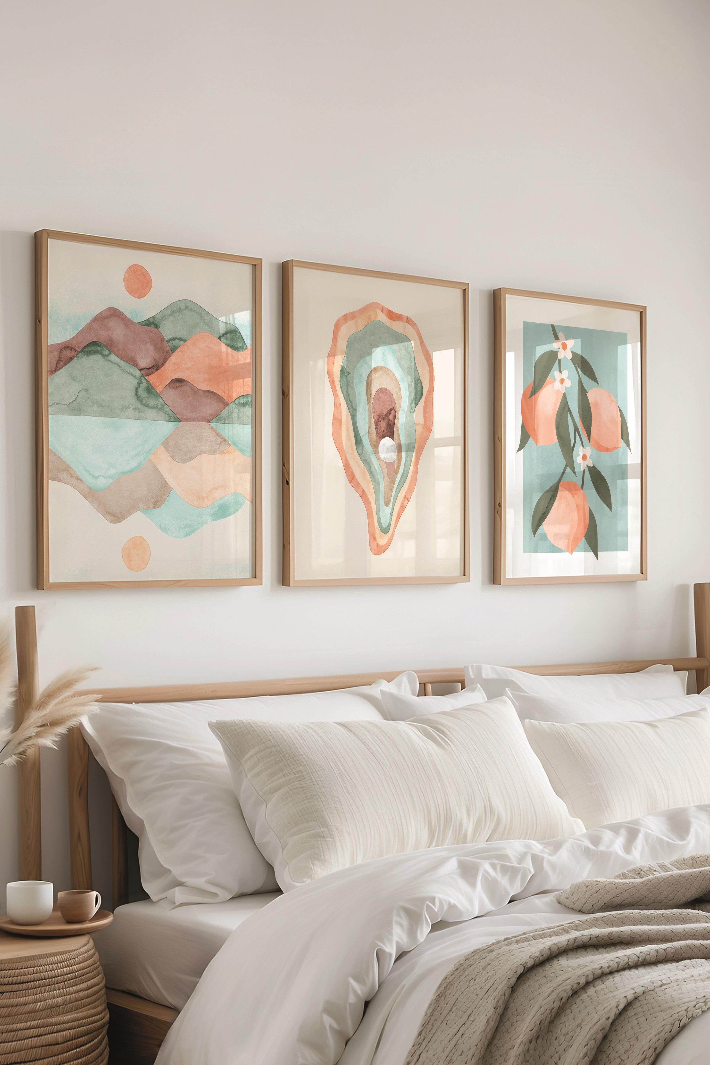 Ahşap Çerçeveli Tablo Seti, Boho Duvar Tablosu, 3 Adet Poster Seti, No:300760