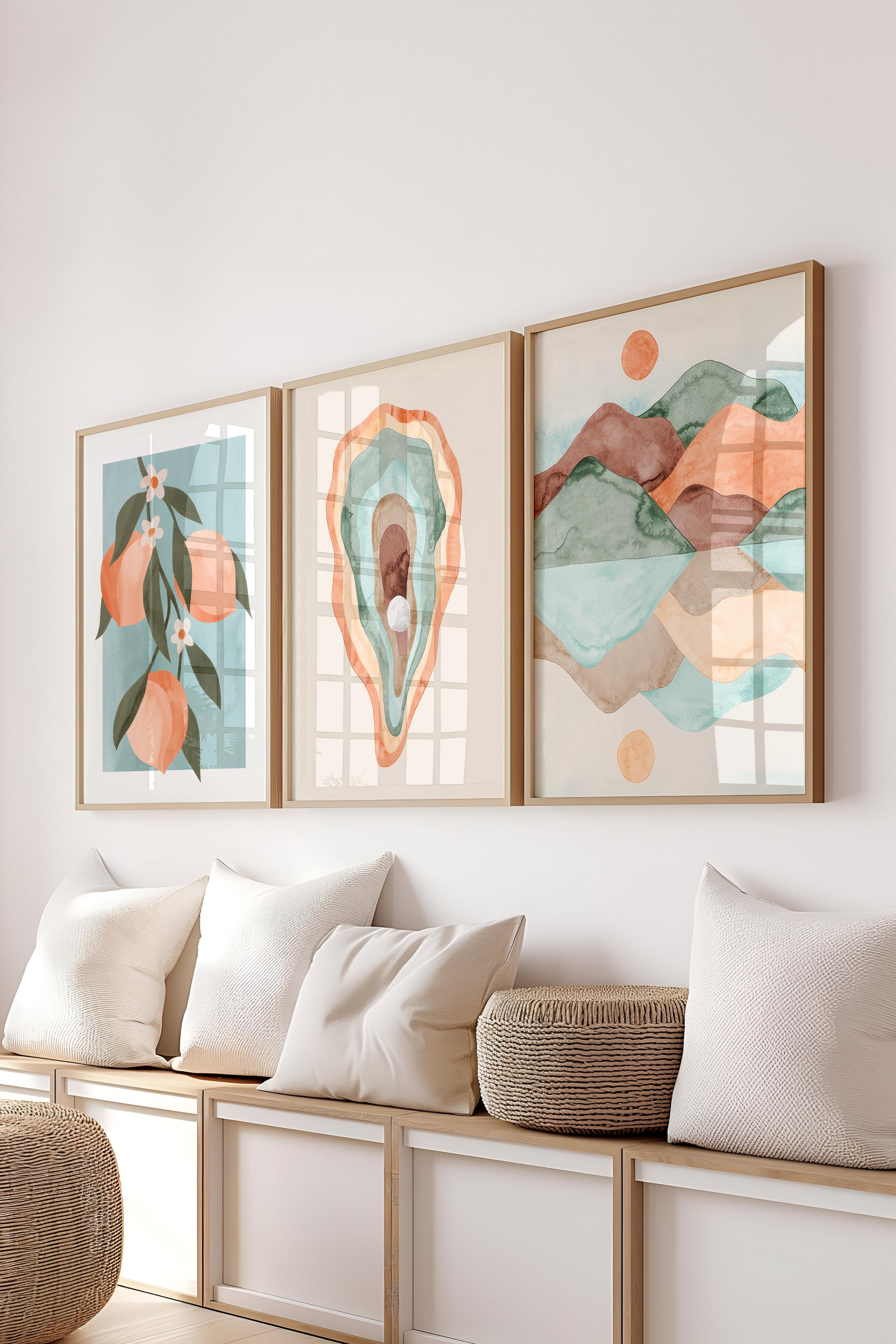 Ahşap Çerçeveli Tablo Seti, Boho Duvar Tablosu, 3 Adet Poster Seti, No:300760