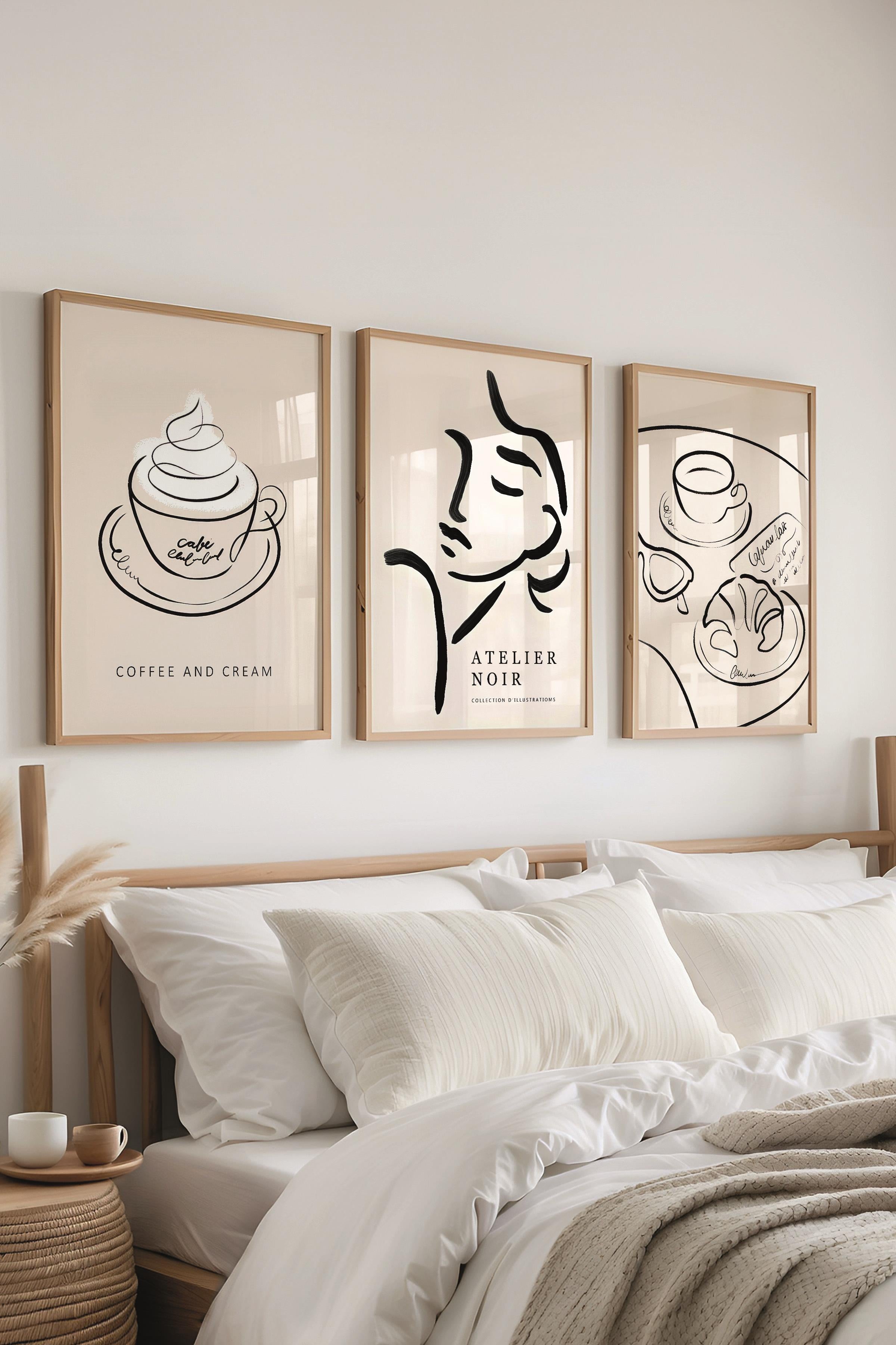 Ahşap Çerçeveli Tablo Seti, Boho Mutfak Duvar Tablosu, 3 Adet Poster Seti, No:300767