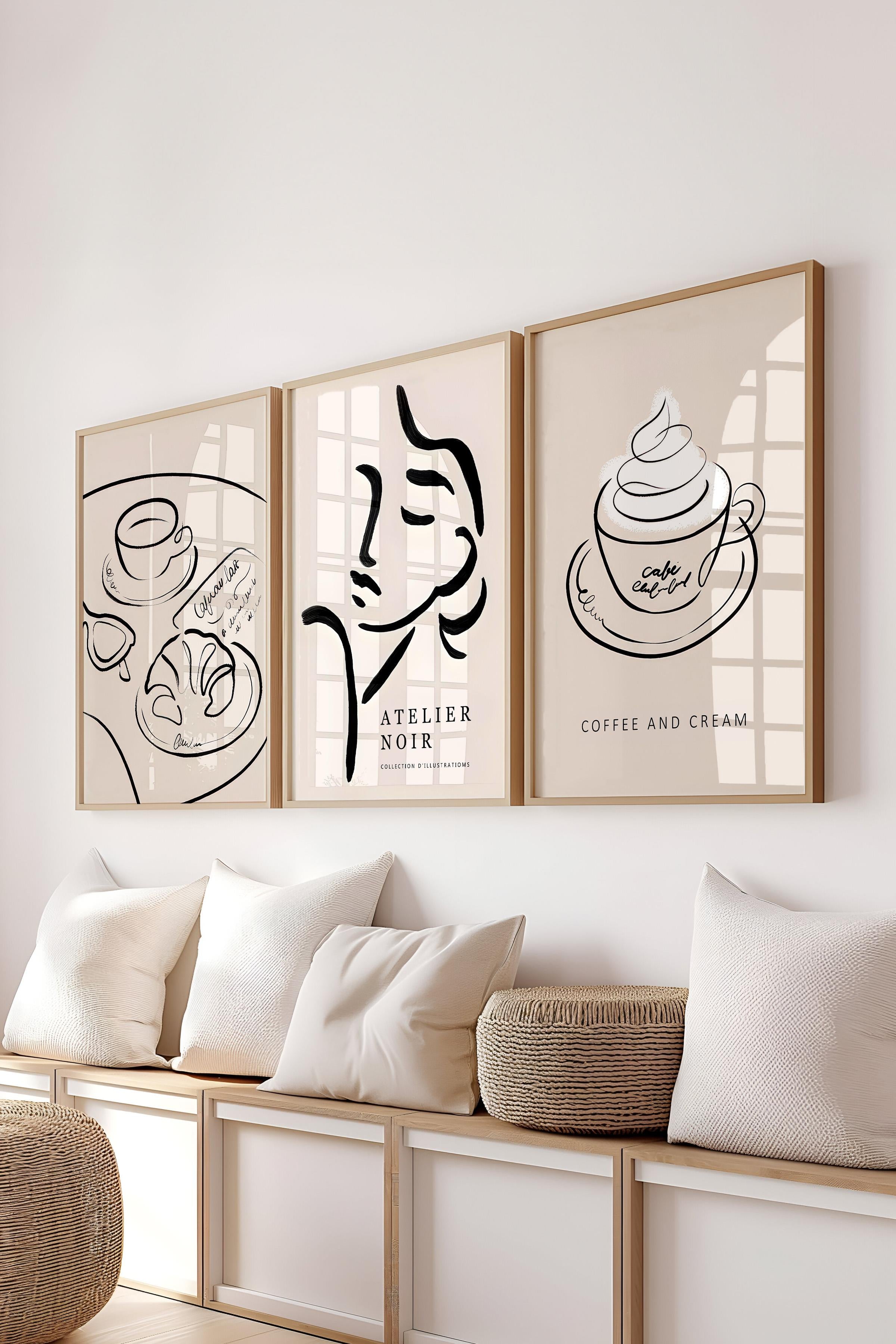 Ahşap Çerçeveli Tablo Seti, Boho Mutfak Duvar Tablosu, 3 Adet Poster Seti, No:300767