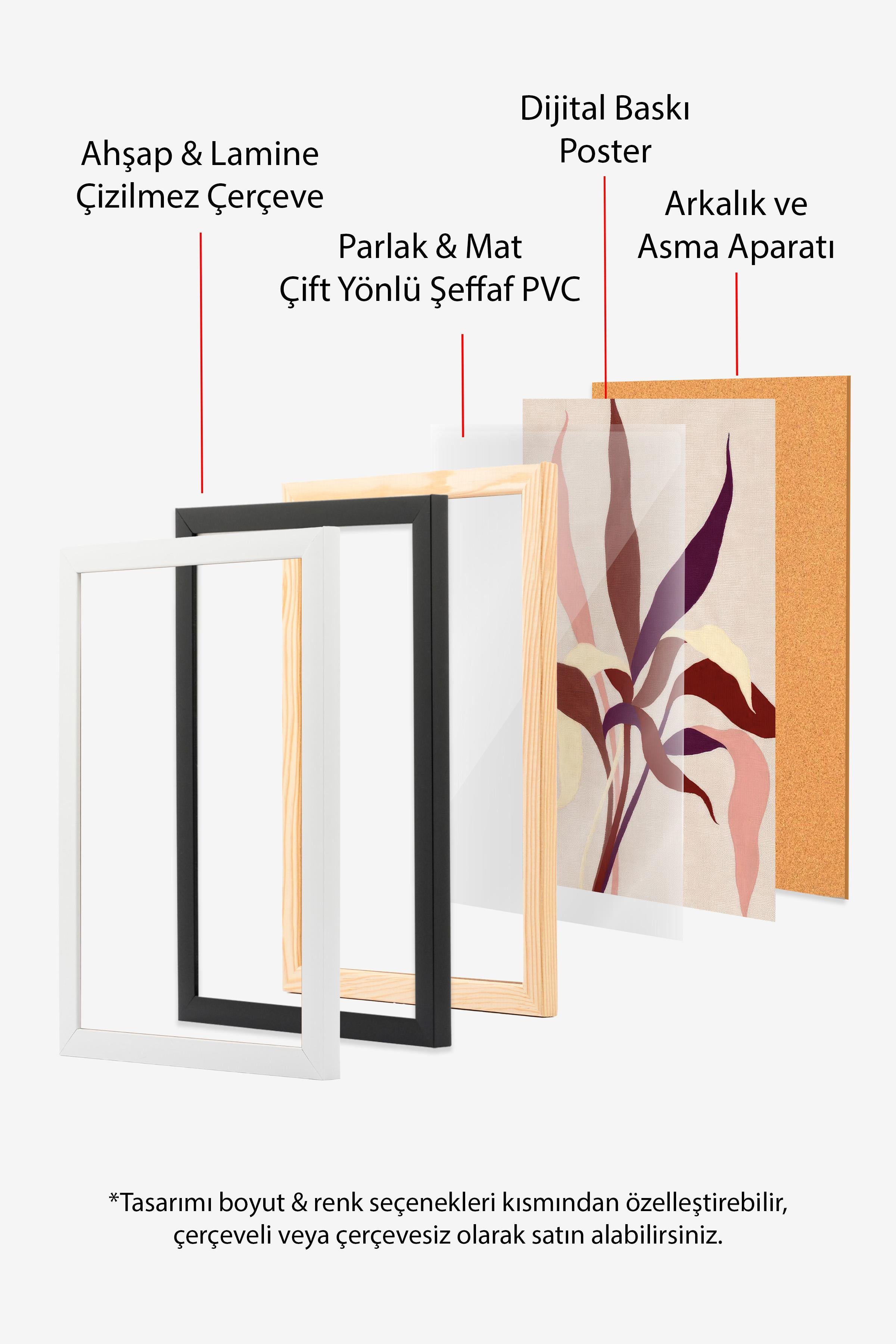 Ahşap Çerçeveli Tablo Seti, Bordo Boho Duvar Tablosu, 3 Adet Poster Seti, No:300765