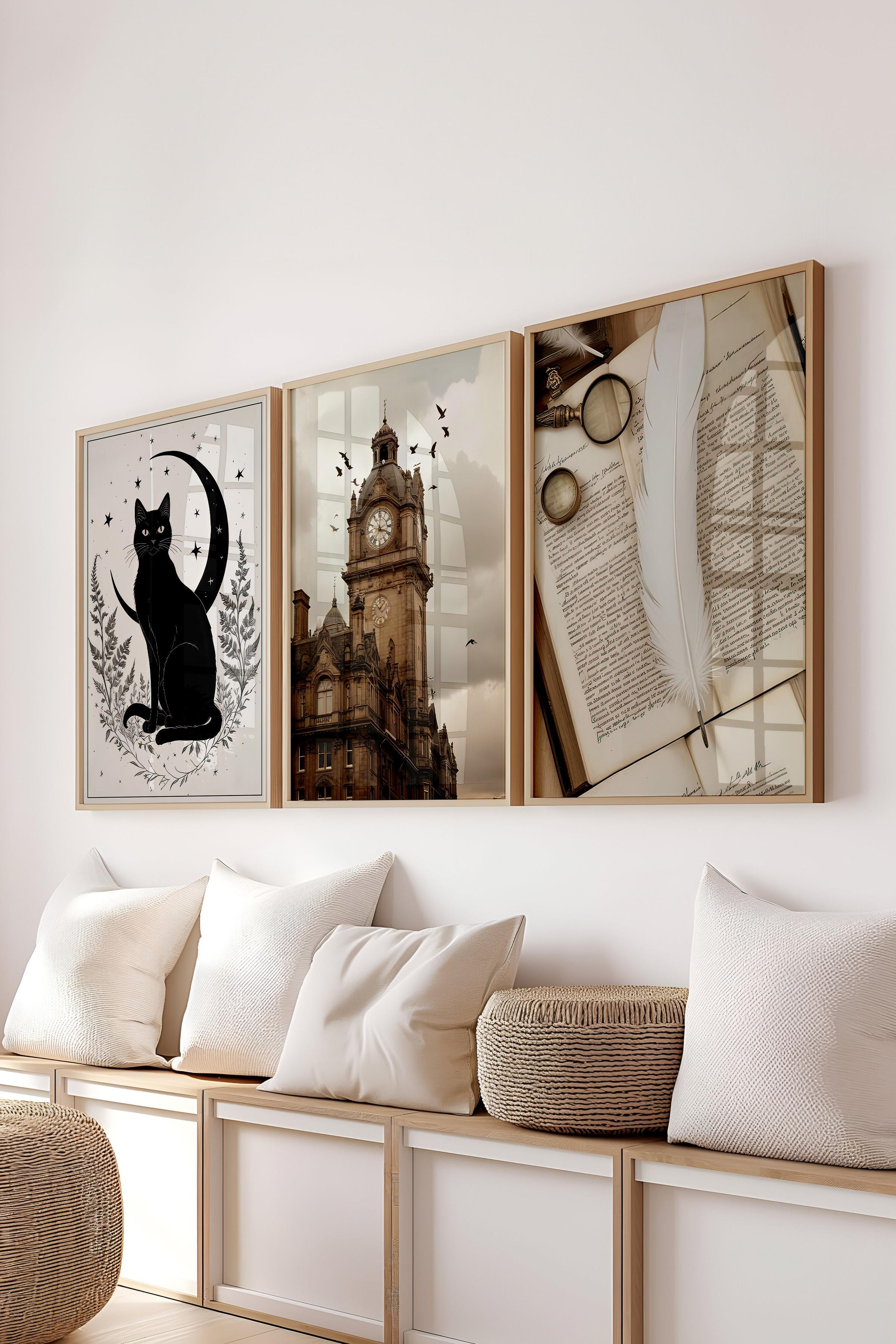 Ahşap Çerçeveli Tablo Seti, Büyü Okulu Sonbahar Duvar Tablosu, 3 Adet Poster Seti, No:300708